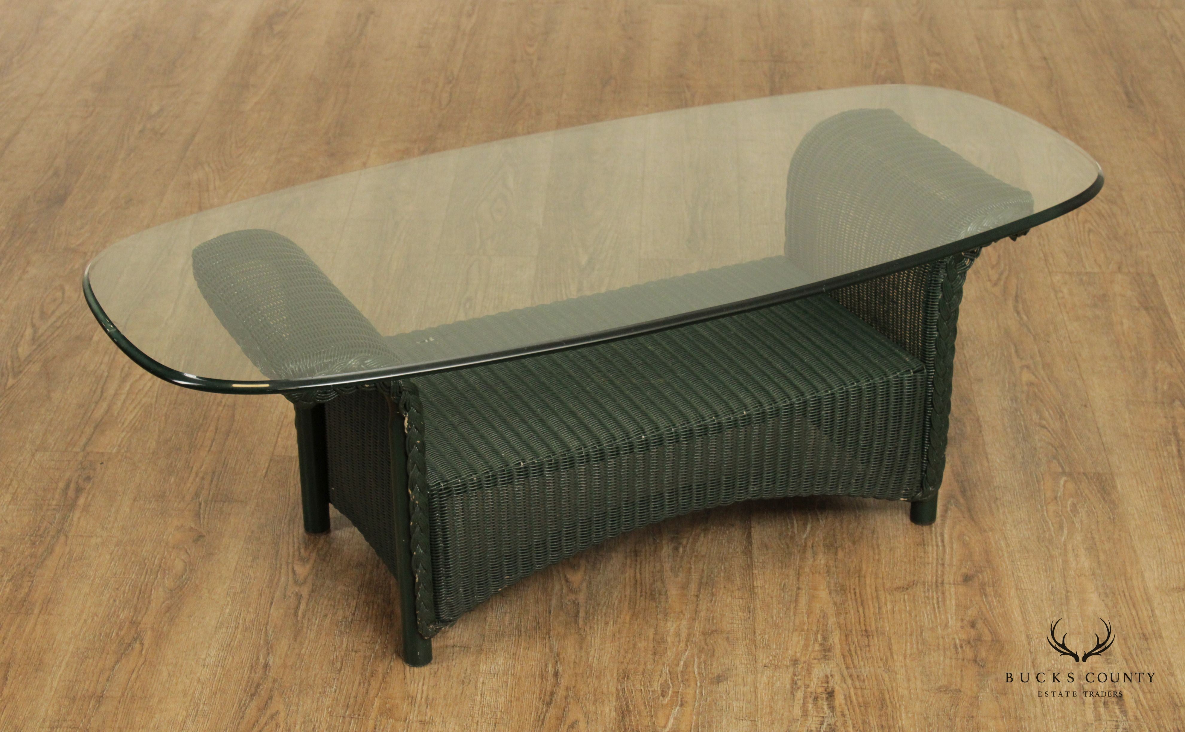Lloyd Loom Glass Top Wicker Outdoor Coffee Table