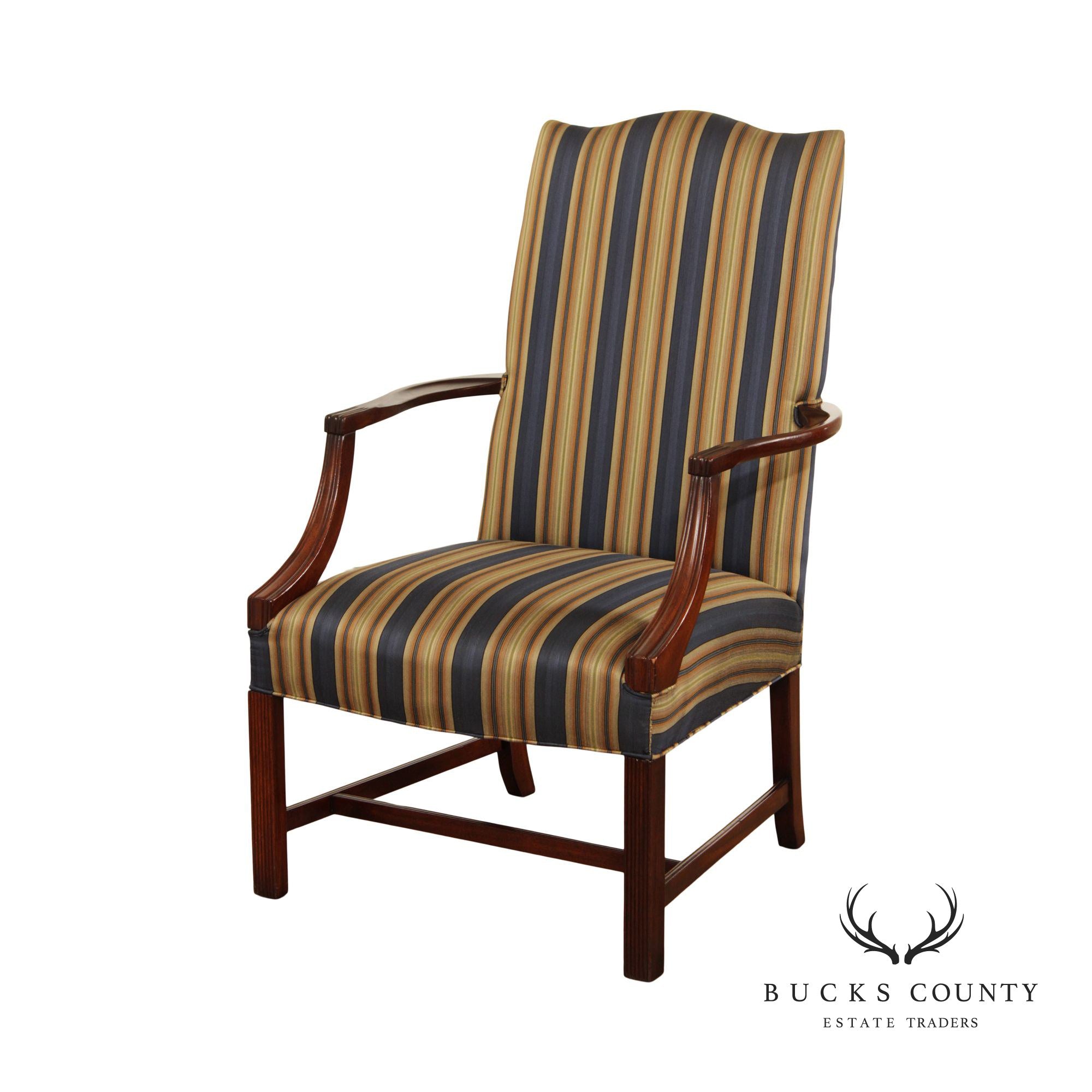 Chippendale Style Mahogany Custom Upholstered Library Arm Chair