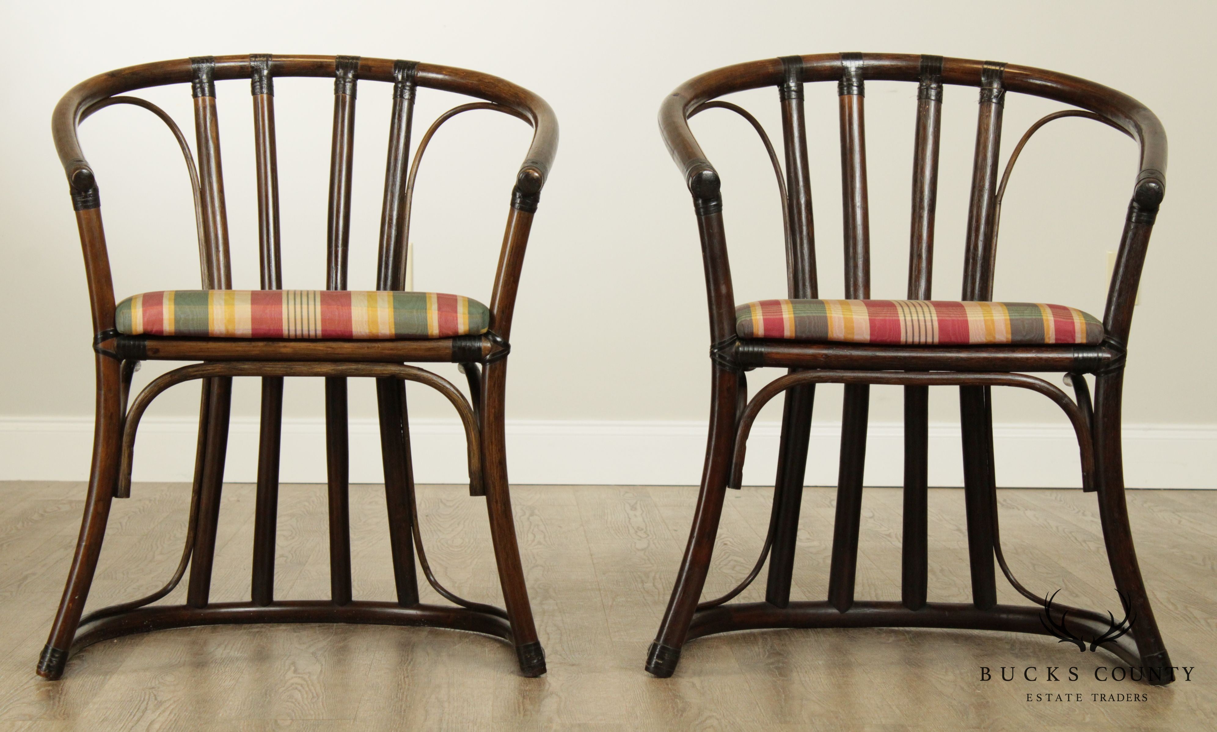 Ficks Reed Vintage Pair Rattan Curved Back Armchairs