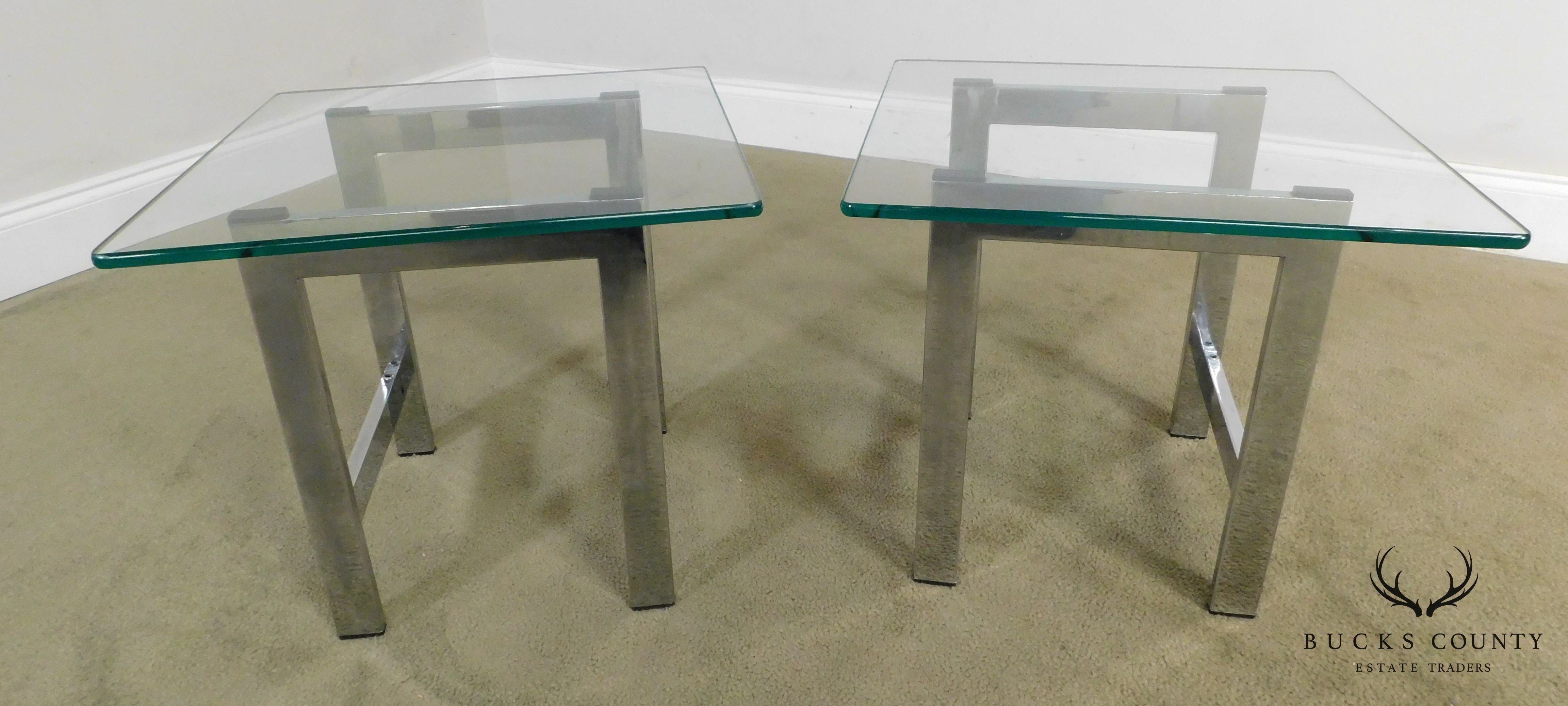 Mid-Century Modern Pair Chrome and Glass Side Tables