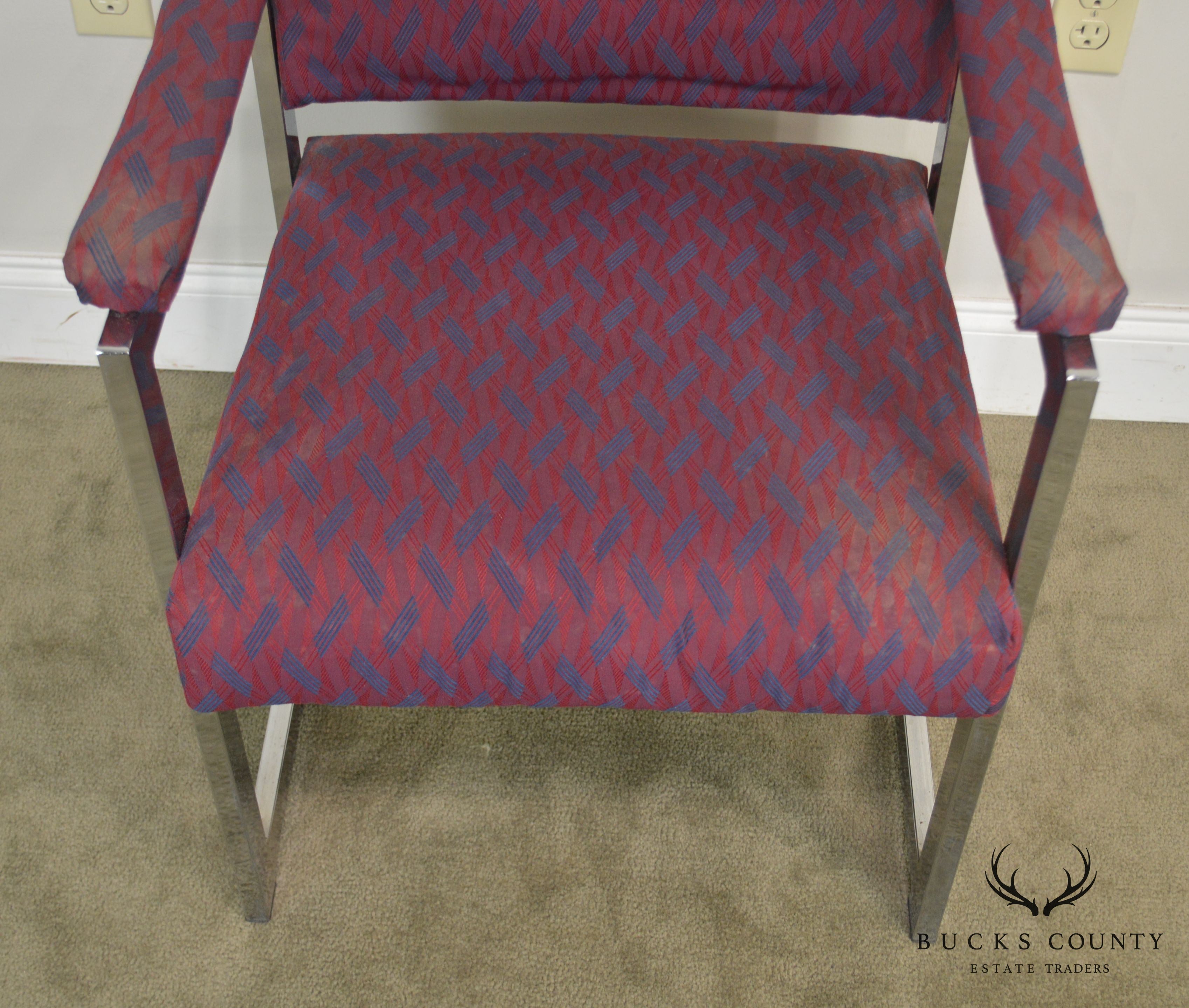 Mid Century Modern Milo Baughman Style Pair Chrome Armchairs