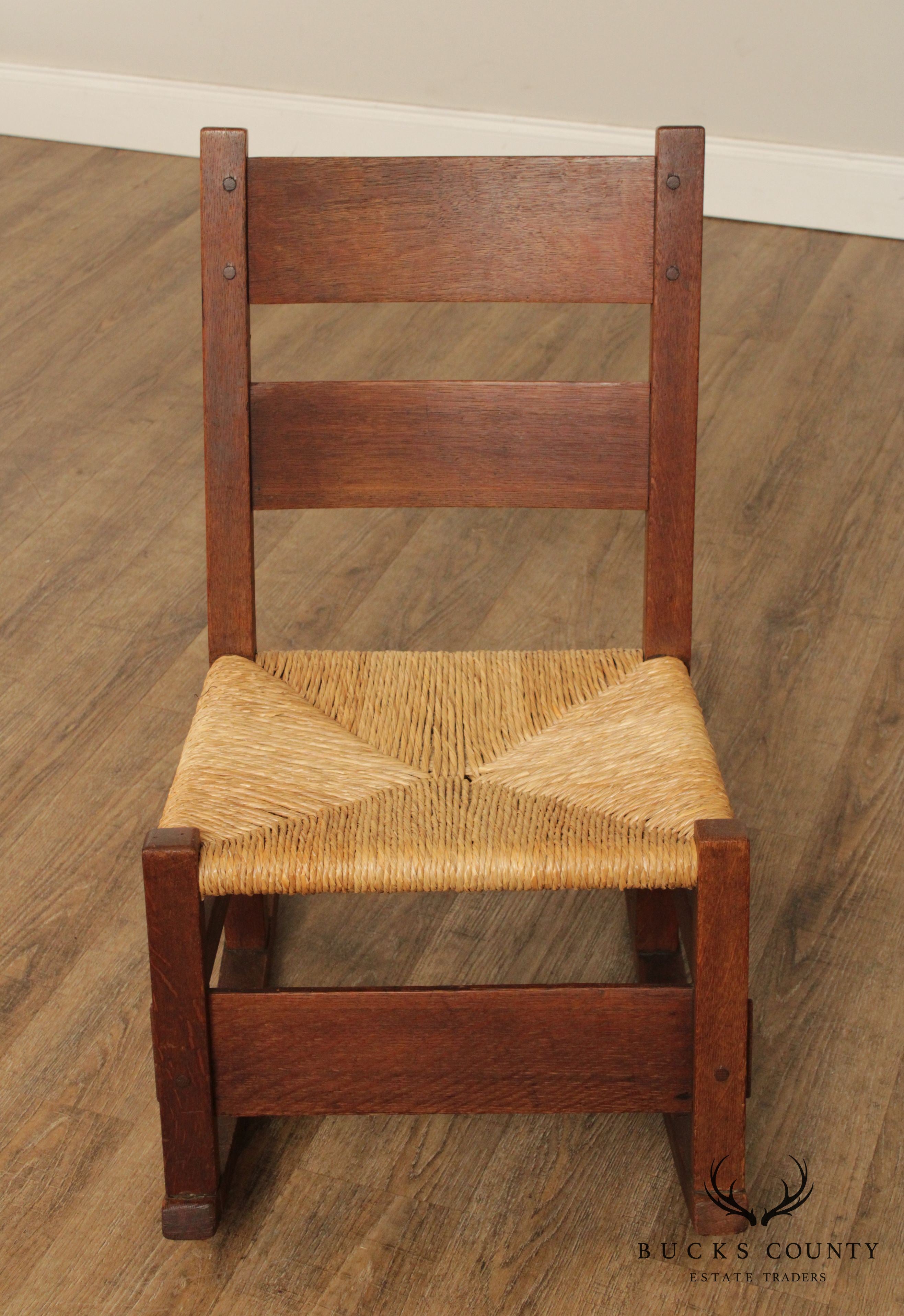 Gustav Stickley Antique Mission Oak Rush Seat Nursing Rocker