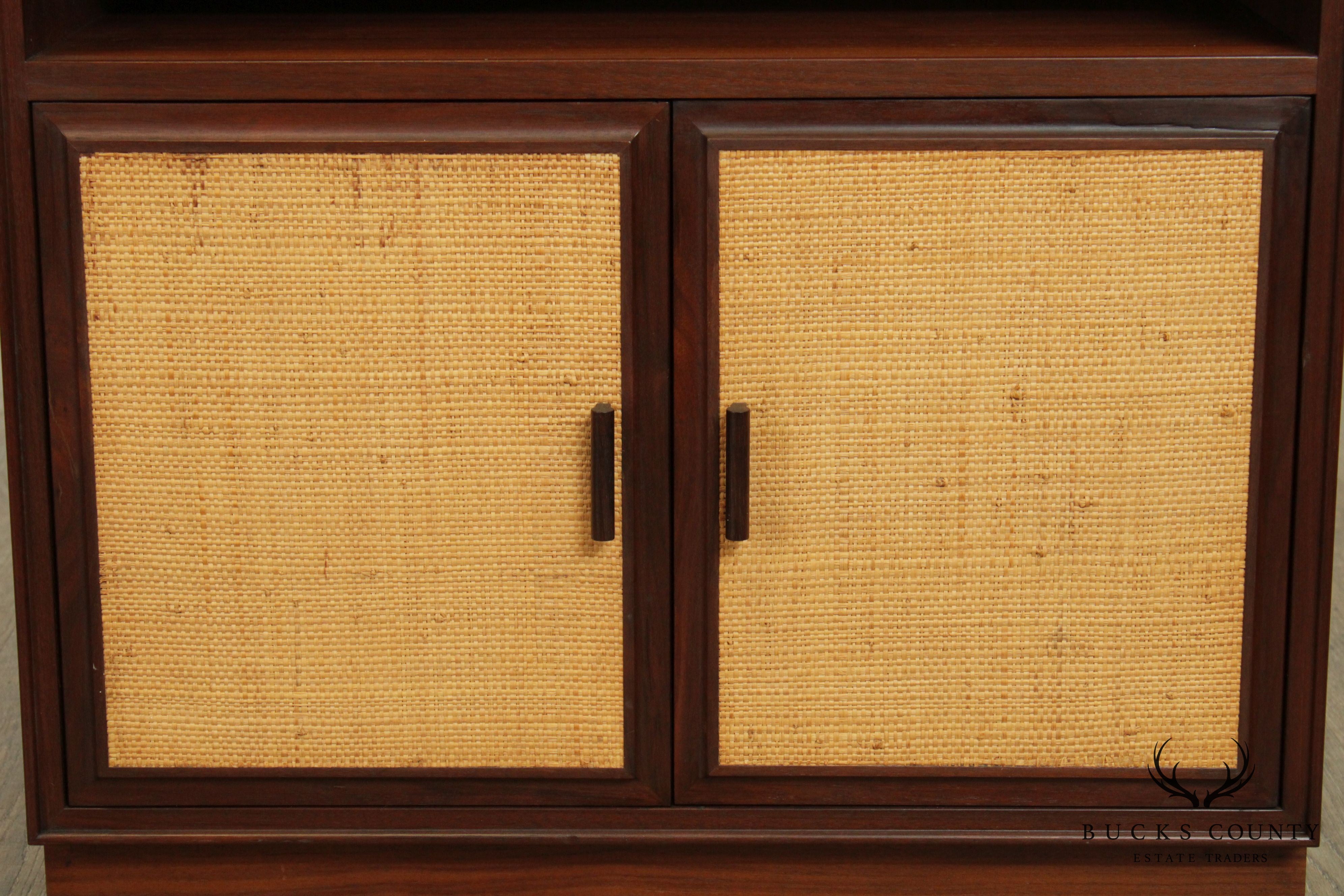 Arne Vodder for Vamo Danish Modern Pair Teak, Cane Door Nightstands