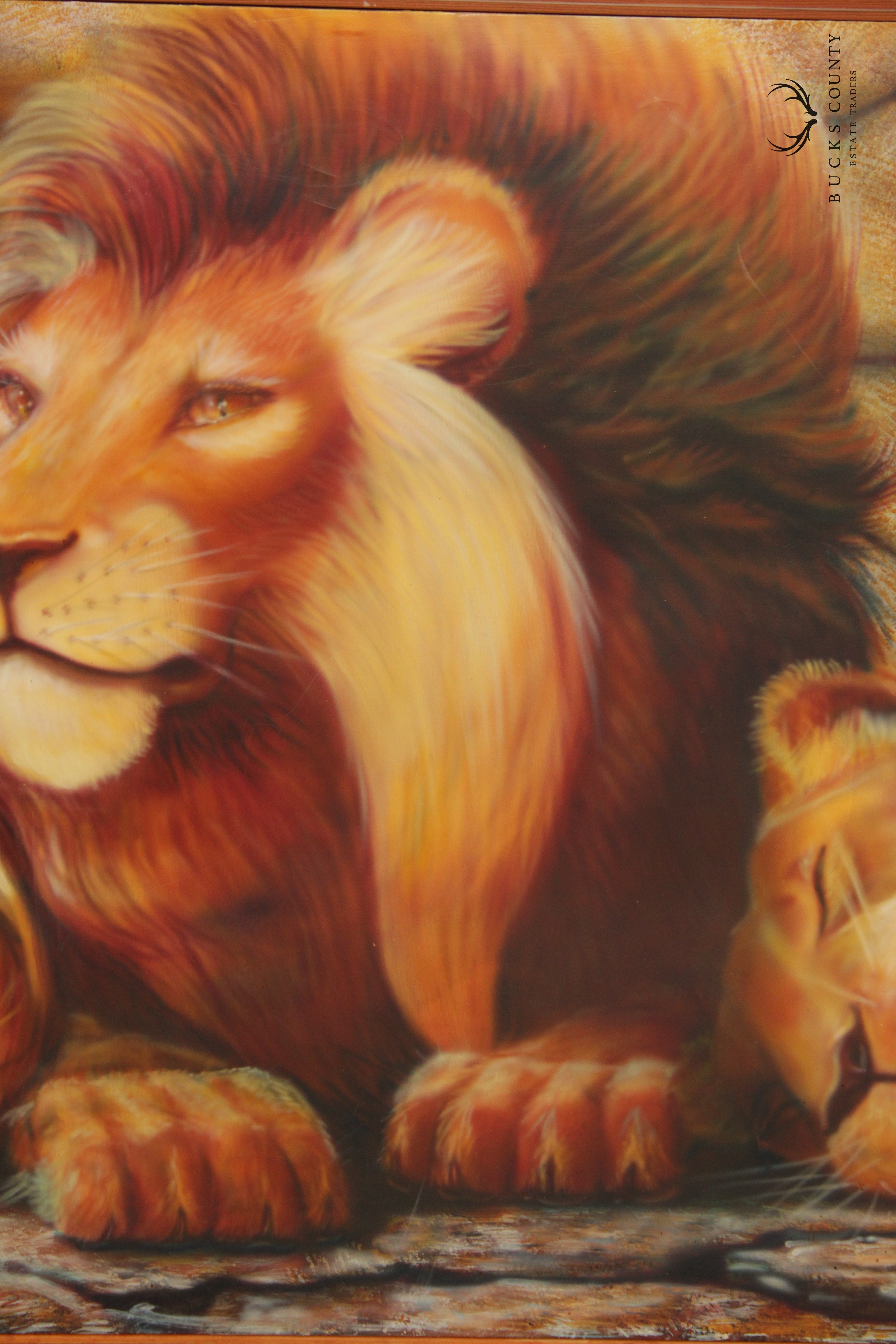 Contemporary 1970s Safari Lions Sleeping Large Scale Original Painting, Signed