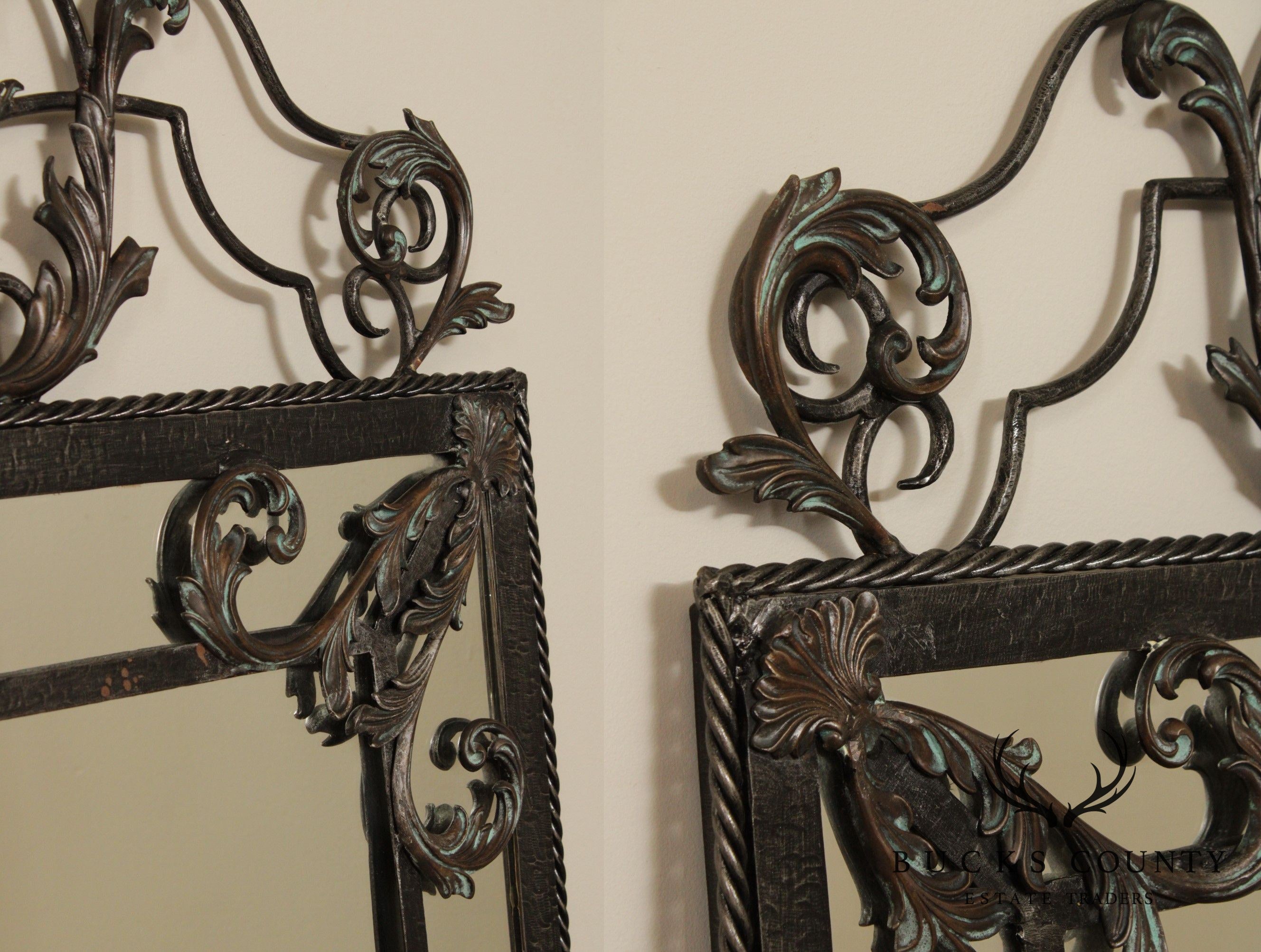 Maitland Smith Louis XIV Style Wrought Iron and Bronze Marble Top Console with Mirror