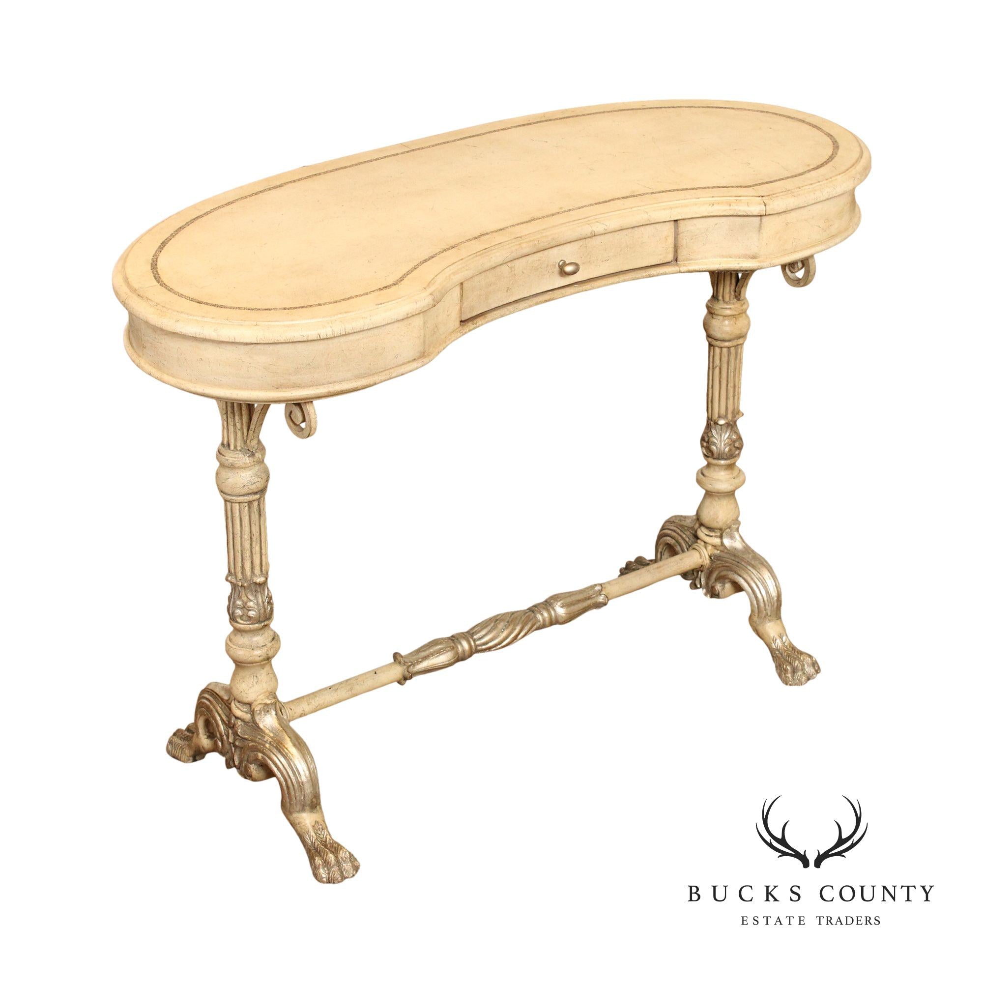 Victorian Style Distress Painted Kidney Form Writing Desk