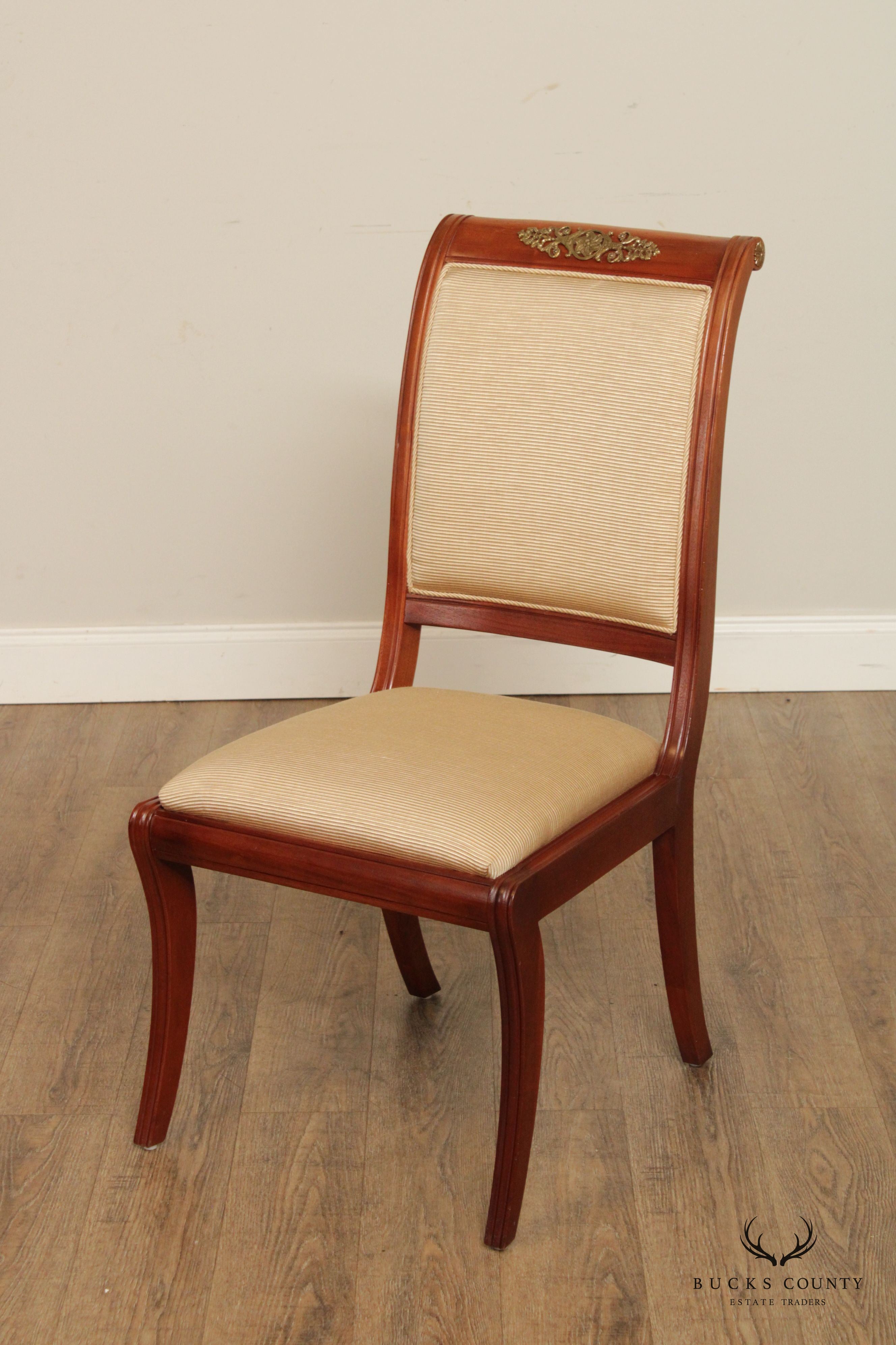 Henredon French Empire Style Set Eight Mahogany Ormolu Mounted Dining Chairs