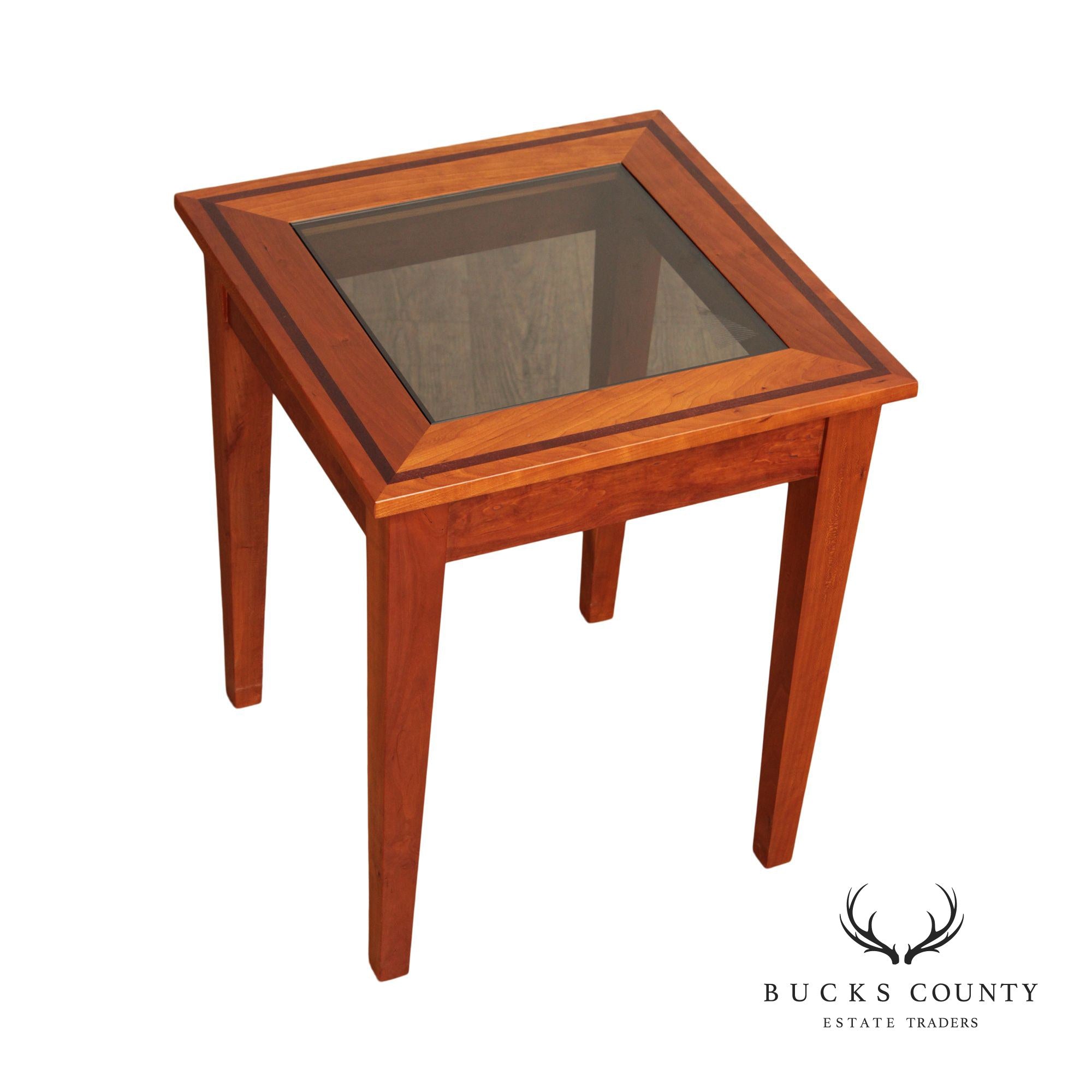 Studio Crafted Solid Cherry Square Glass Top Side Table