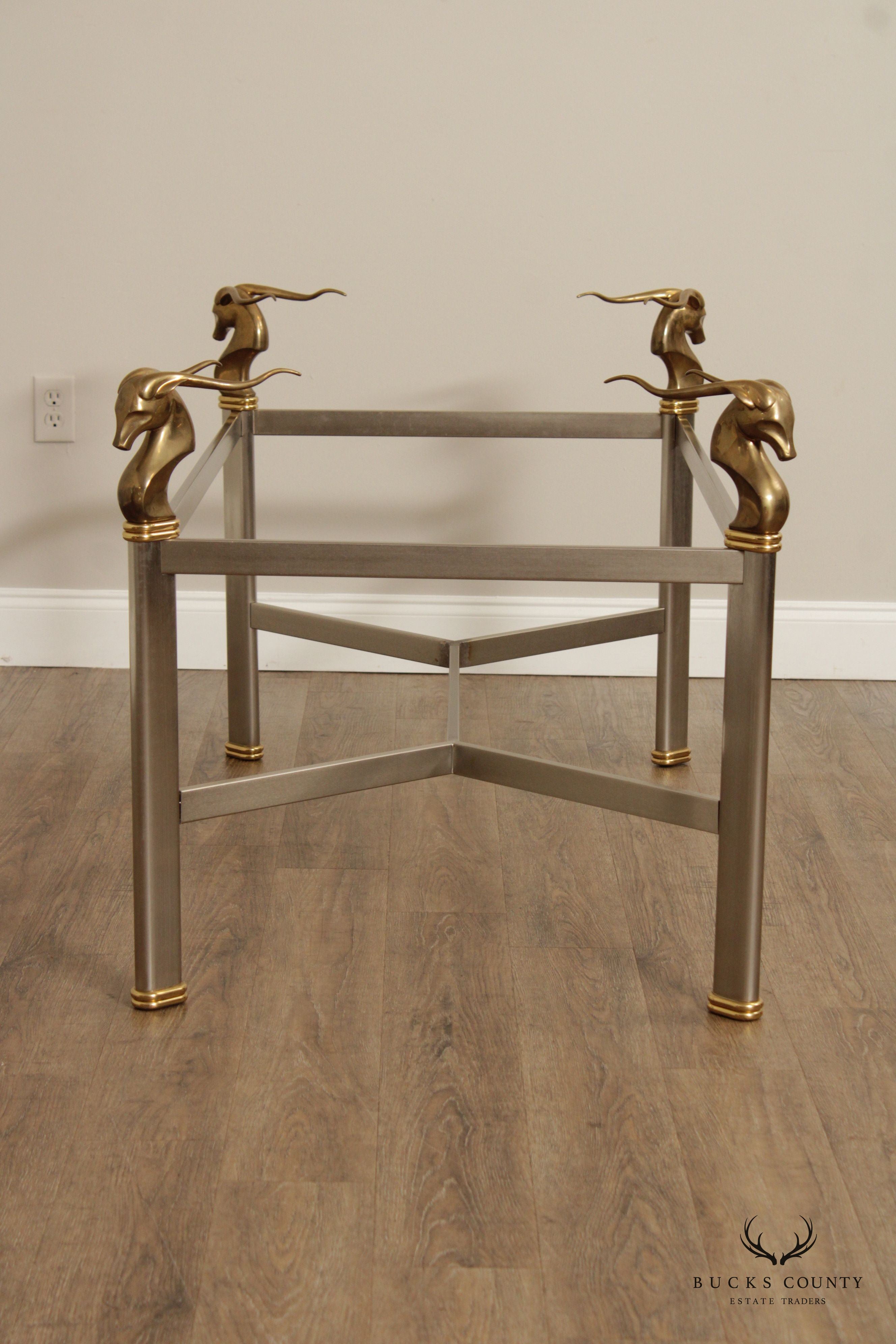 Neoclassical Style Vintage Brass and Steel Rams Head Dining Table