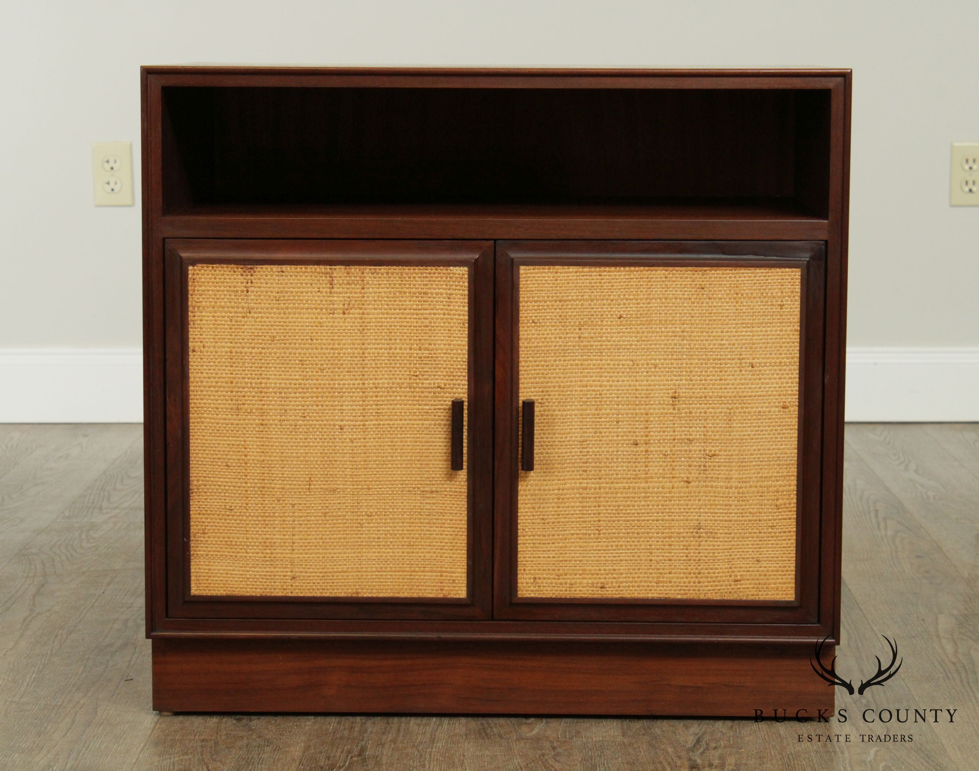 Arne Vodder for Vamo Danish Modern Pair Teak, Cane Door Nightstands