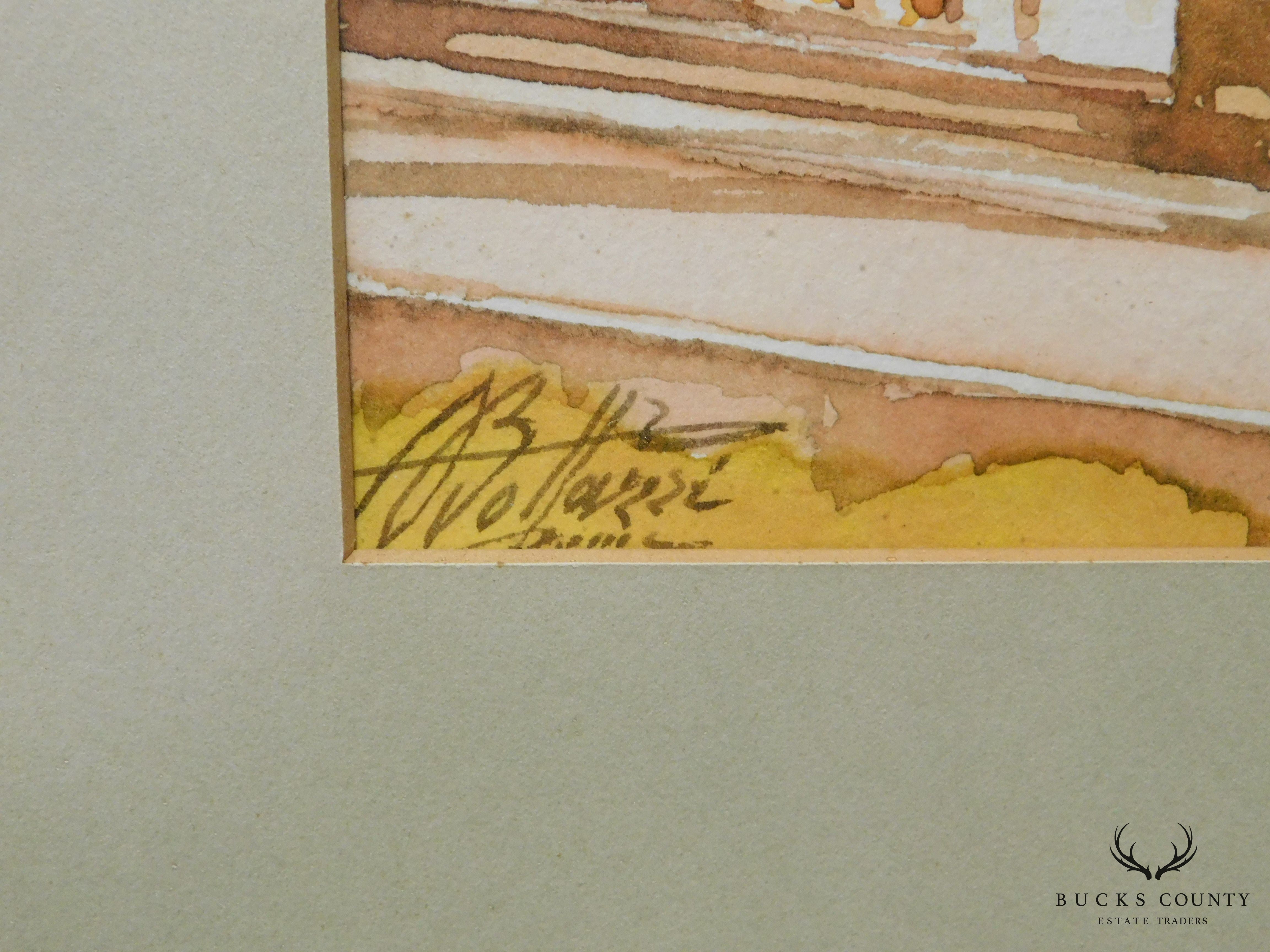 Vintage Roman Ruins Watercolor Painting Signed Bollazzi