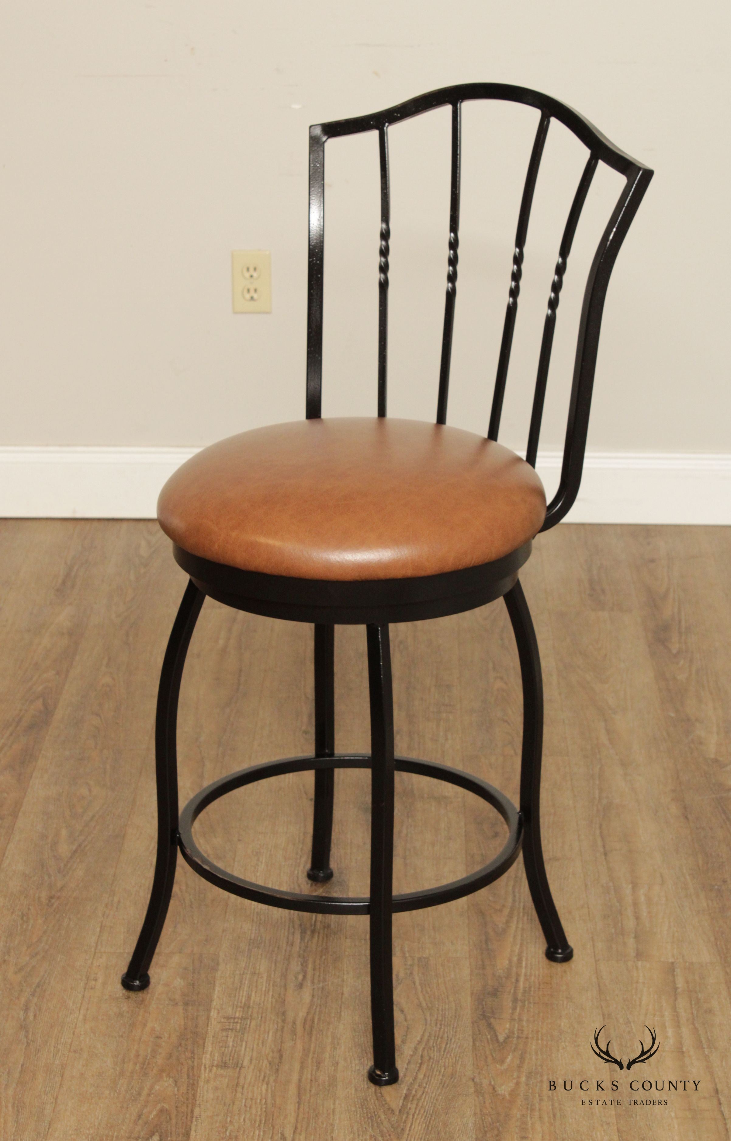 Trendler Set of 3 Wrought Iron and Leather Swivel Counter Bar Stools