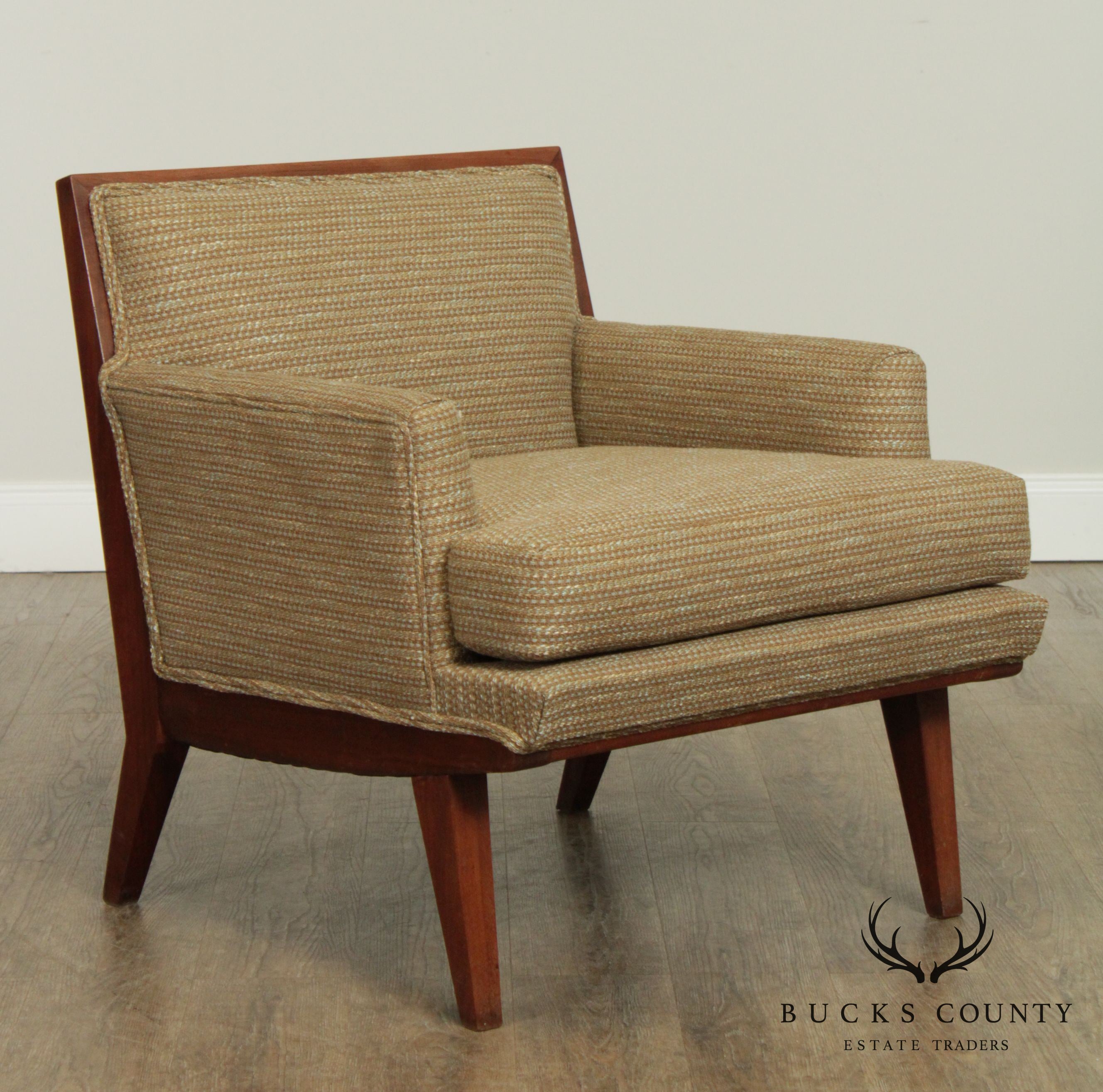 Mid Century New Hope School Walnut Upholstered Lounge Chair