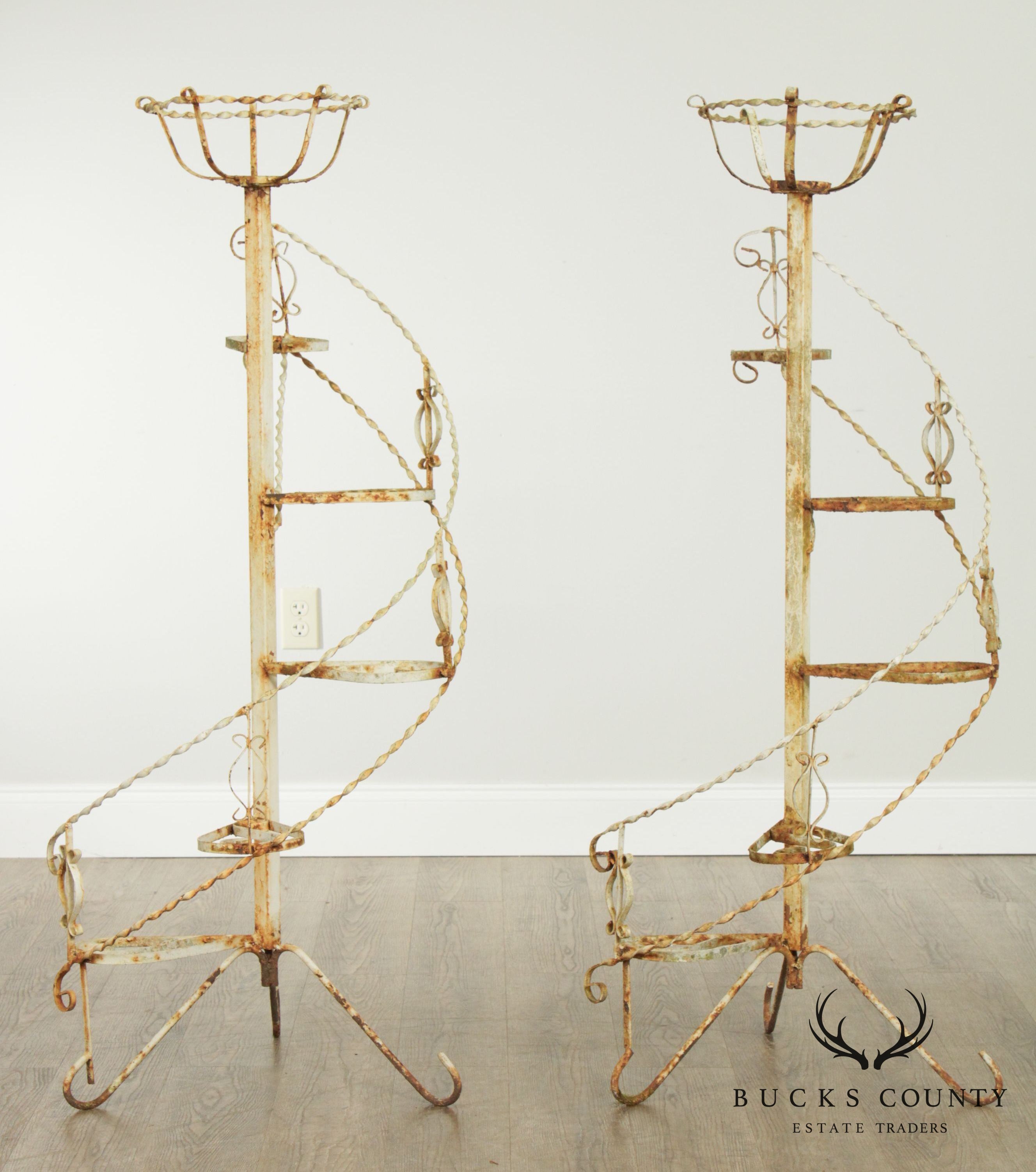 Vintage Wrought Iron Spiral Staircase Planters