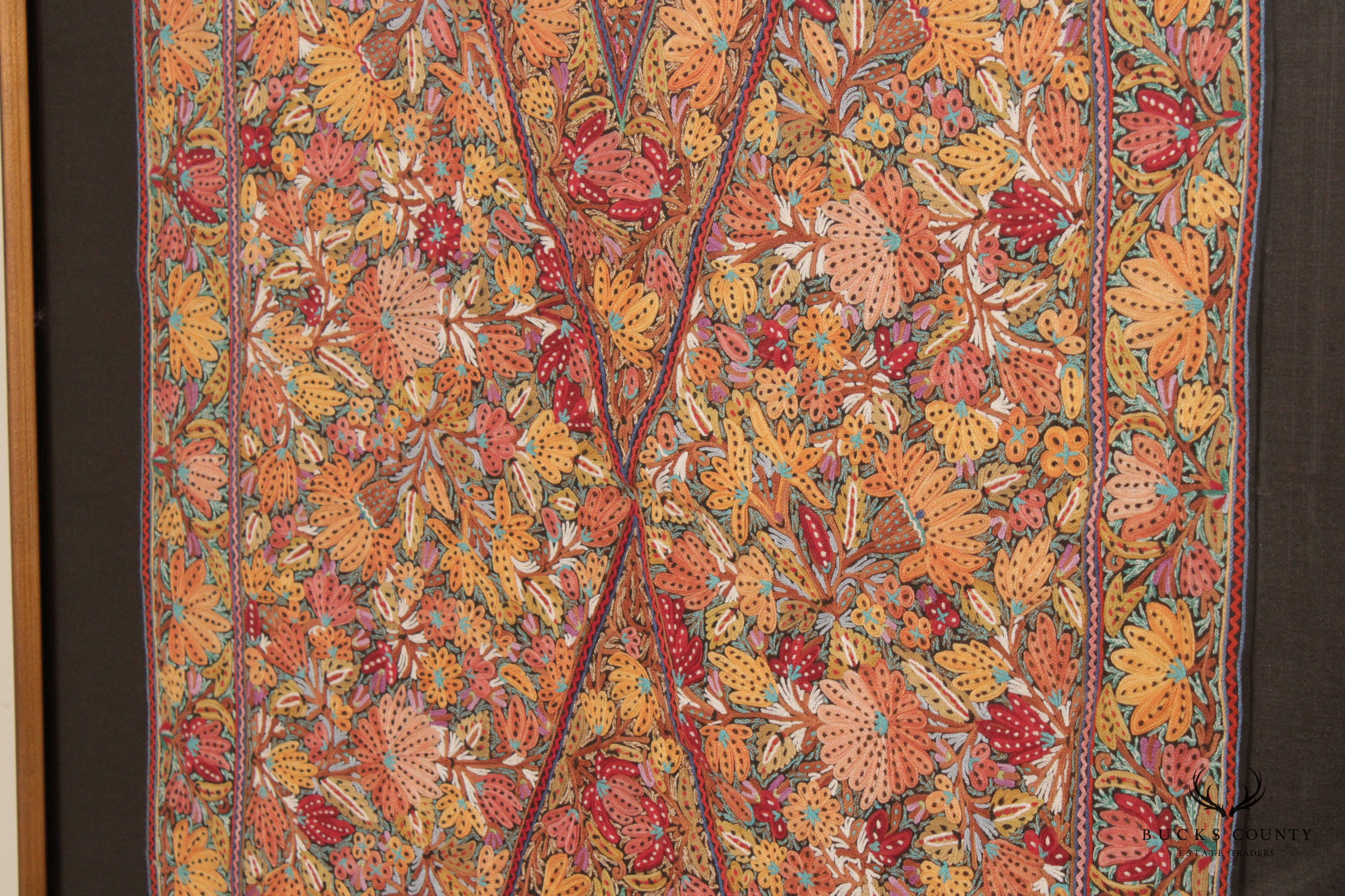 Kashmiri Style Hand Embroidered Crewel Framed Textile