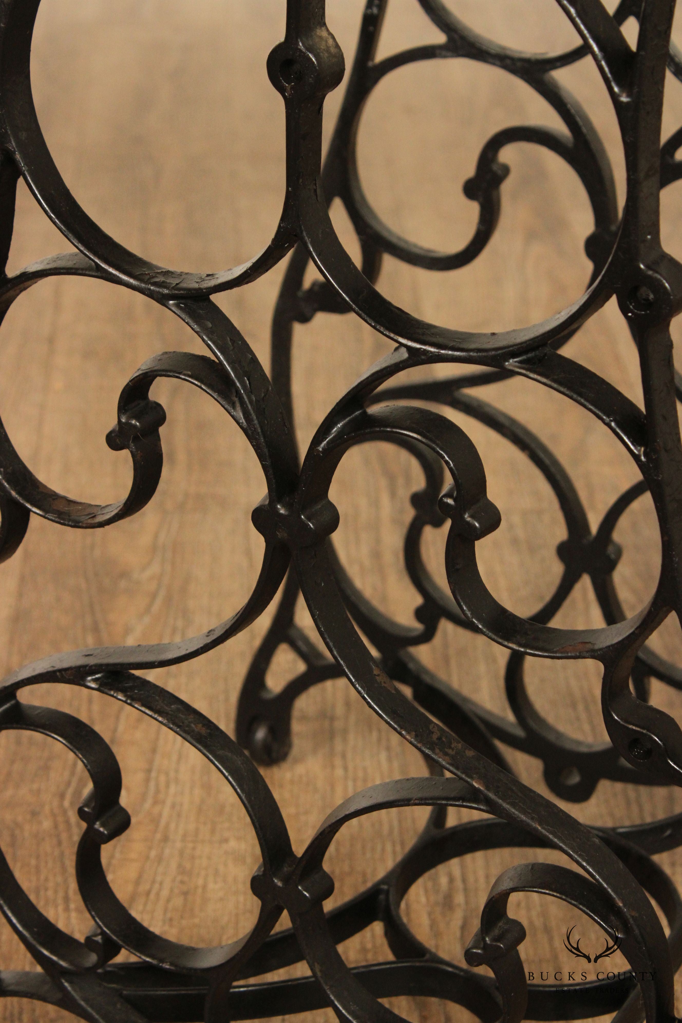 Antique Victorian Style Iron Base Oak Top Side Table