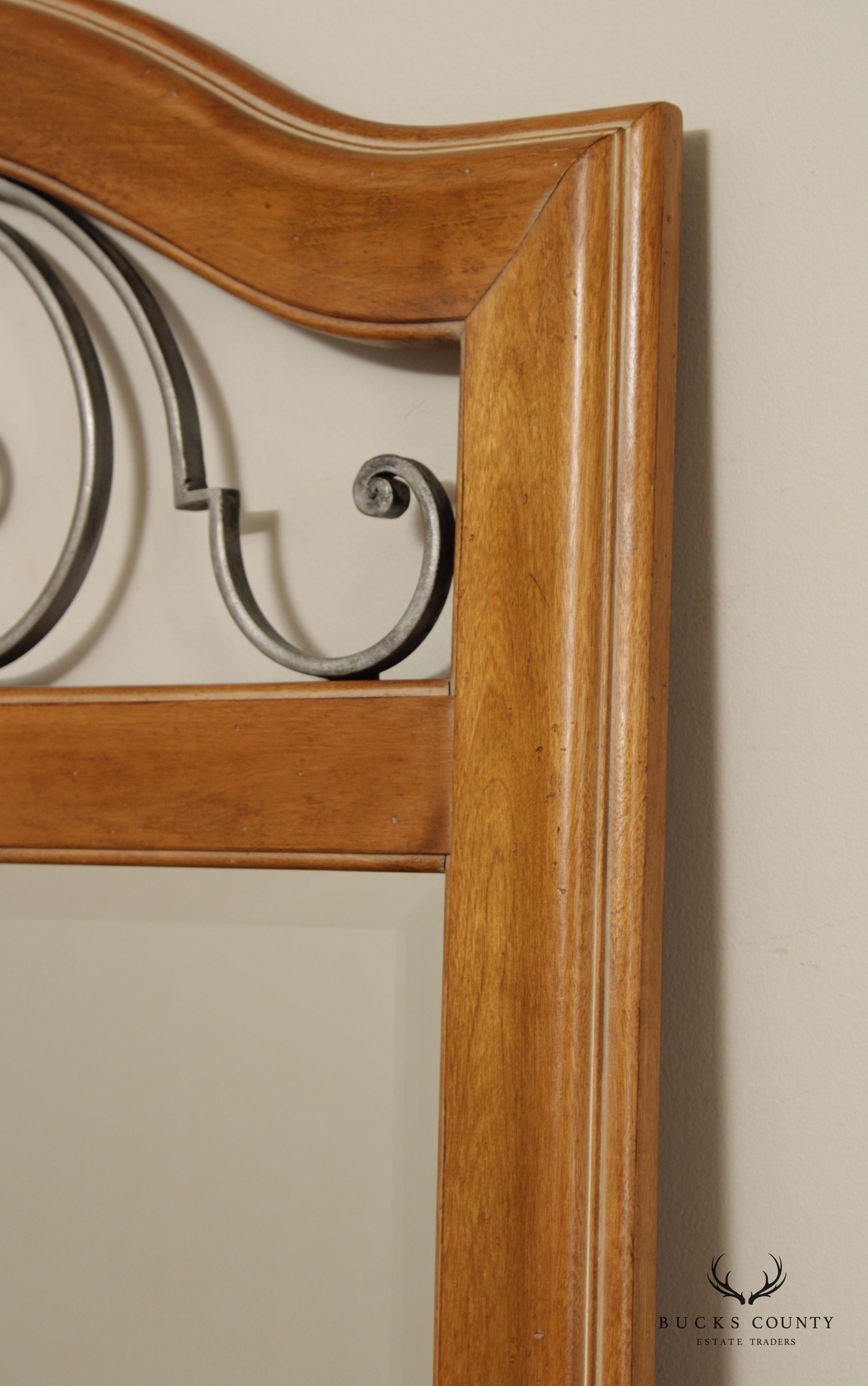 Ethan Allen Country French Maple and Iron Scroll Work Beveled Wall Mirror