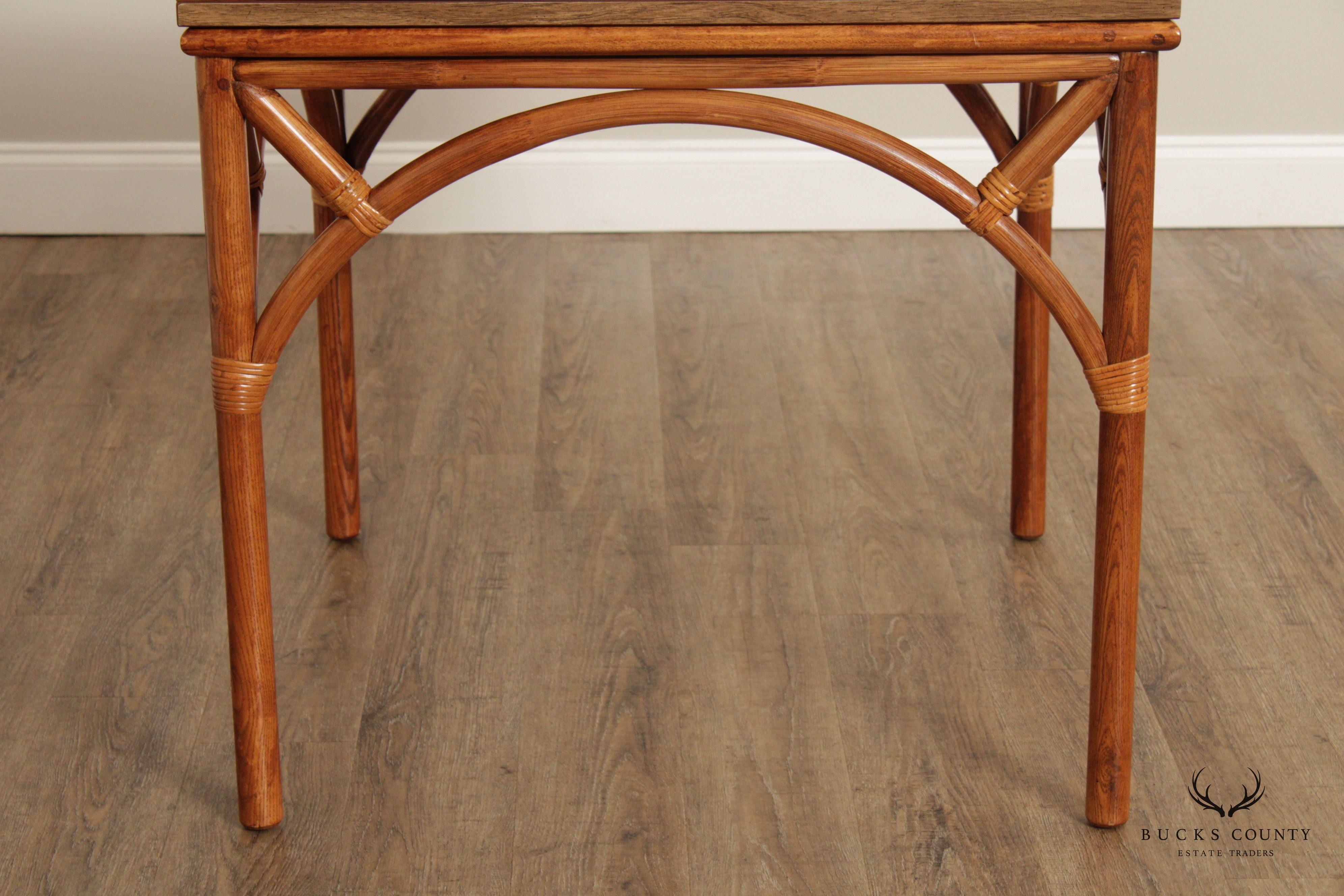 Vintage Rattan Flip Top Extendable Game or Dining Table