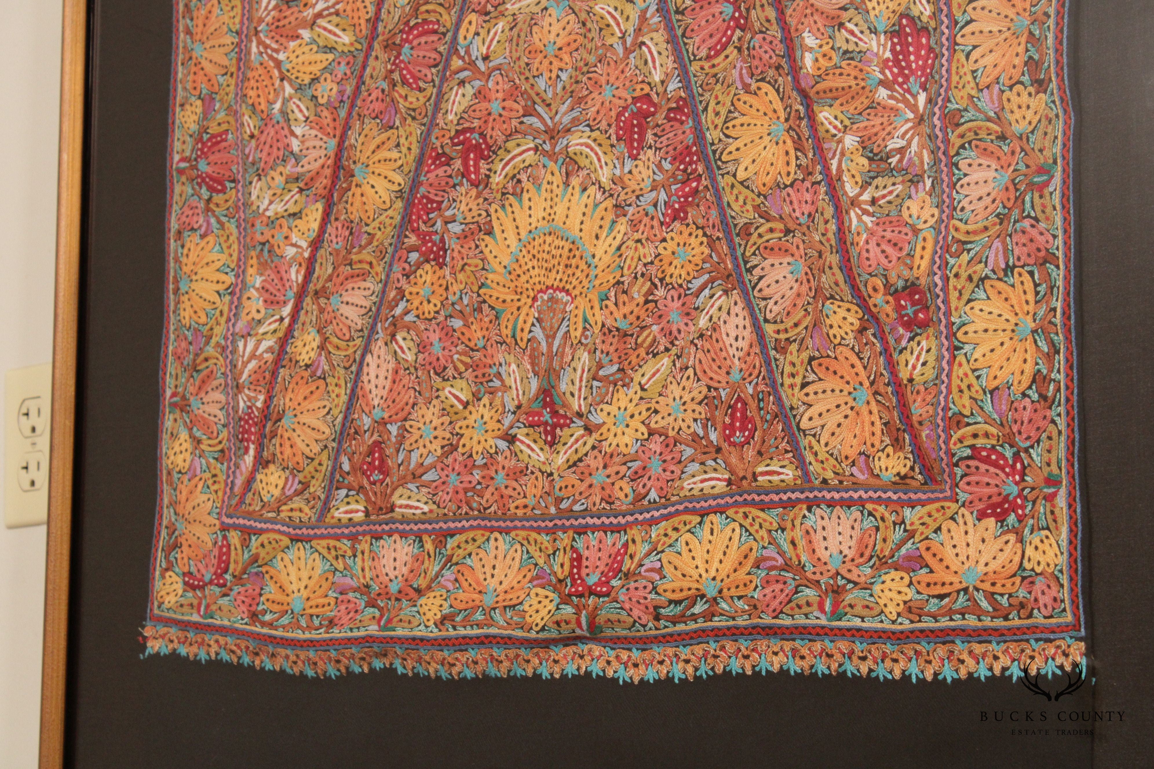 Kashmiri Style Hand Embroidered Crewel Framed Textile