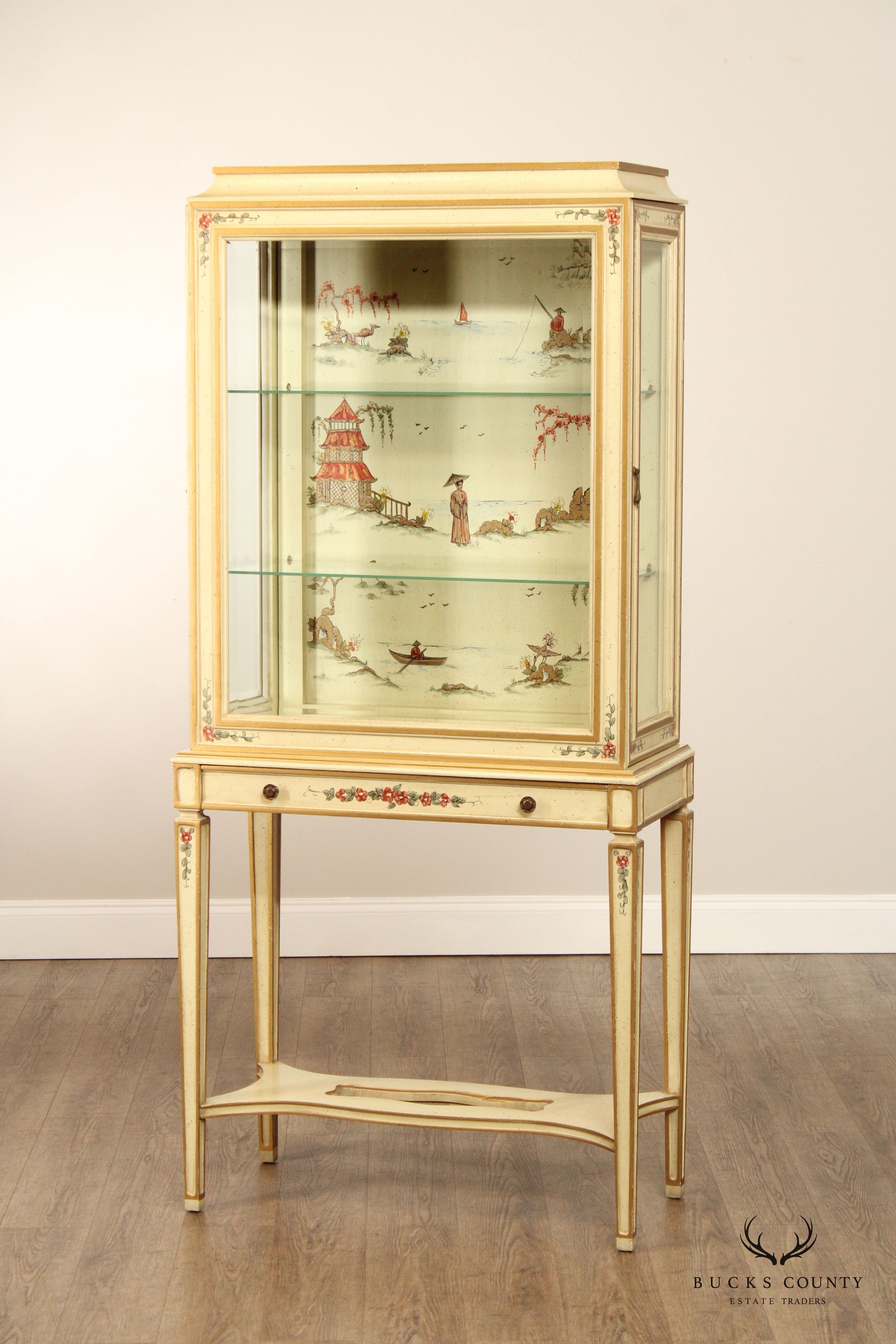 Chinoiserie Decorated Partial Gilt Curio Display Cabinet
