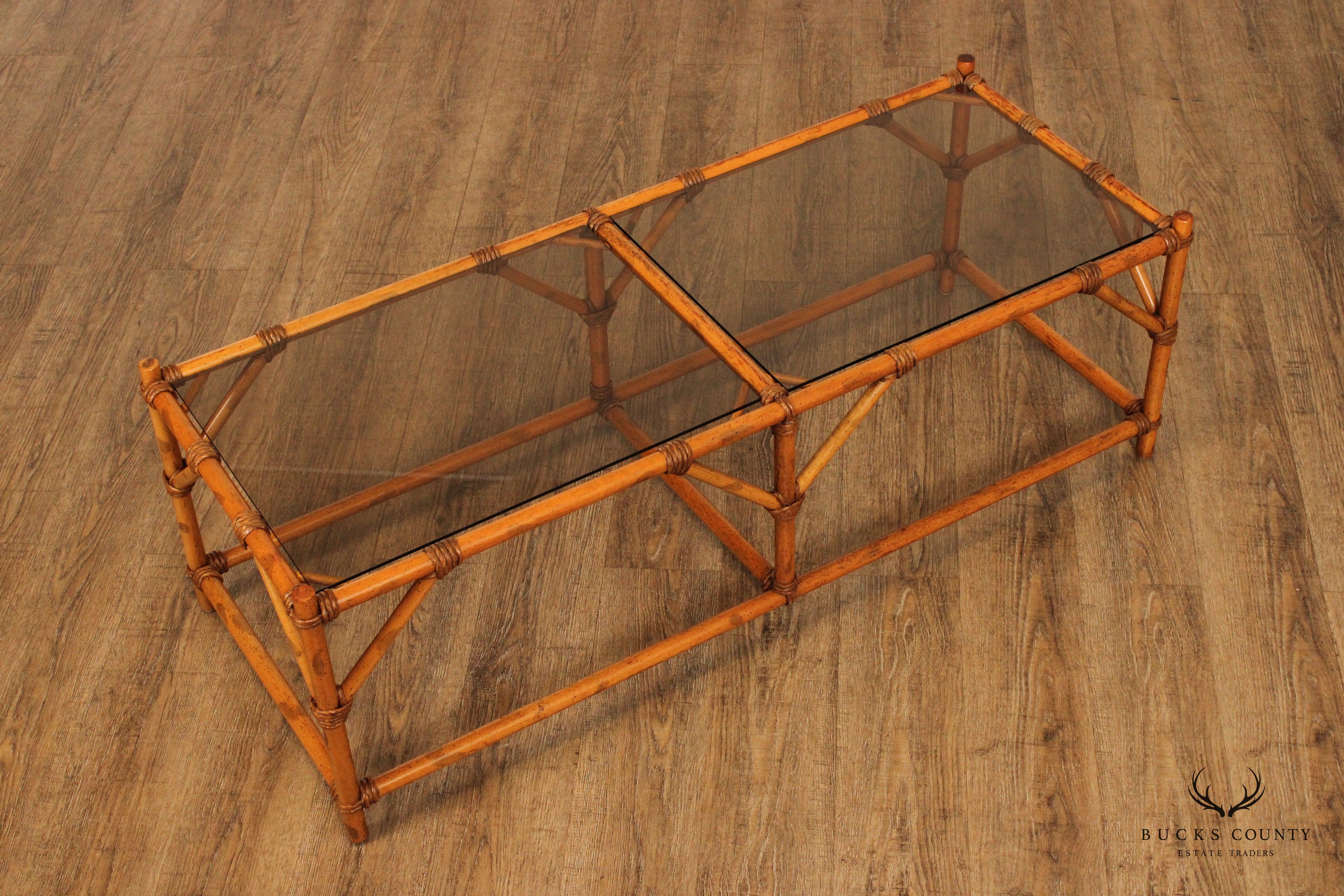Hollywood Regency Faux Bamboo Glass Top Coffee Table