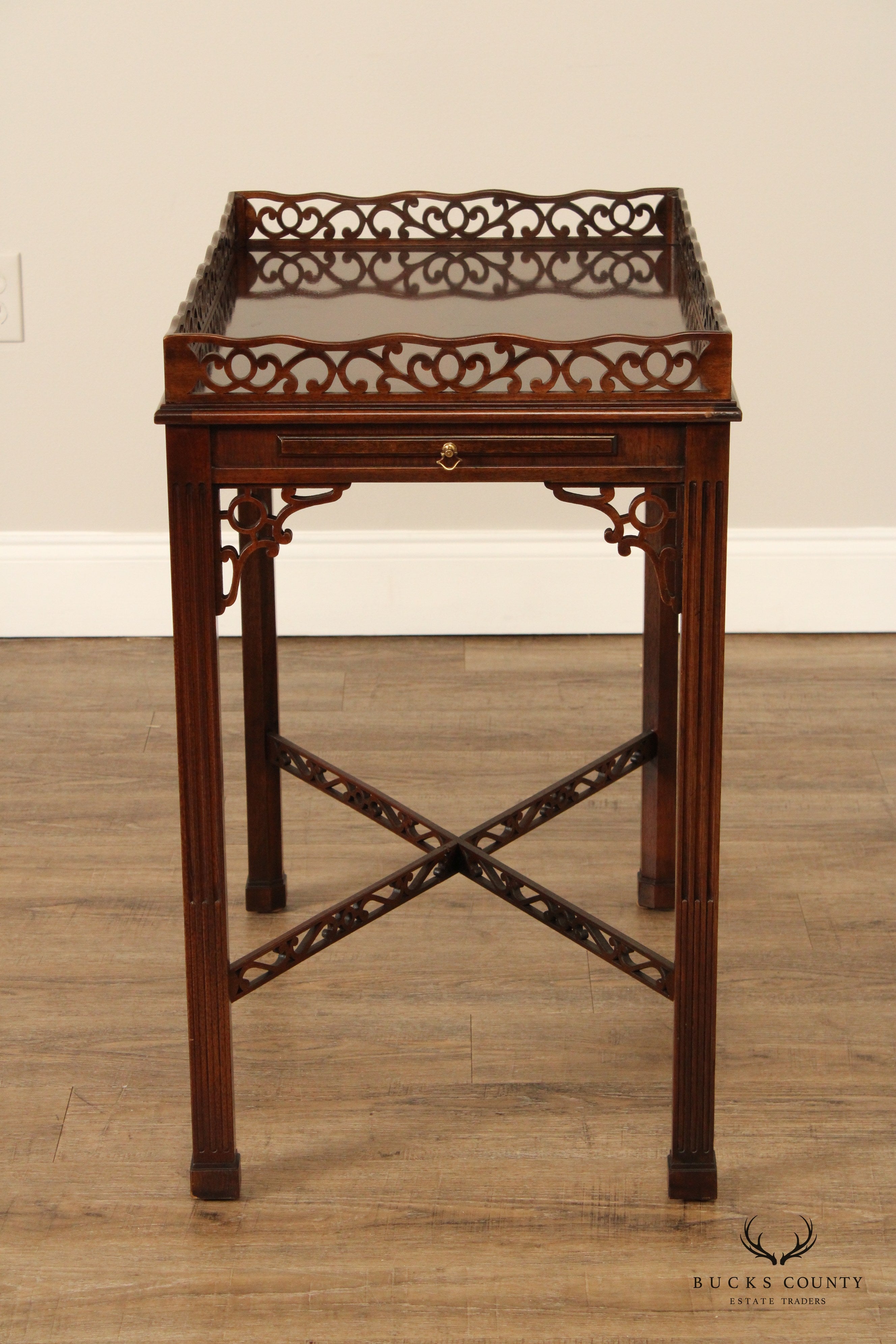 Chinese Chippendale Style Carved Mahogany Tea Table