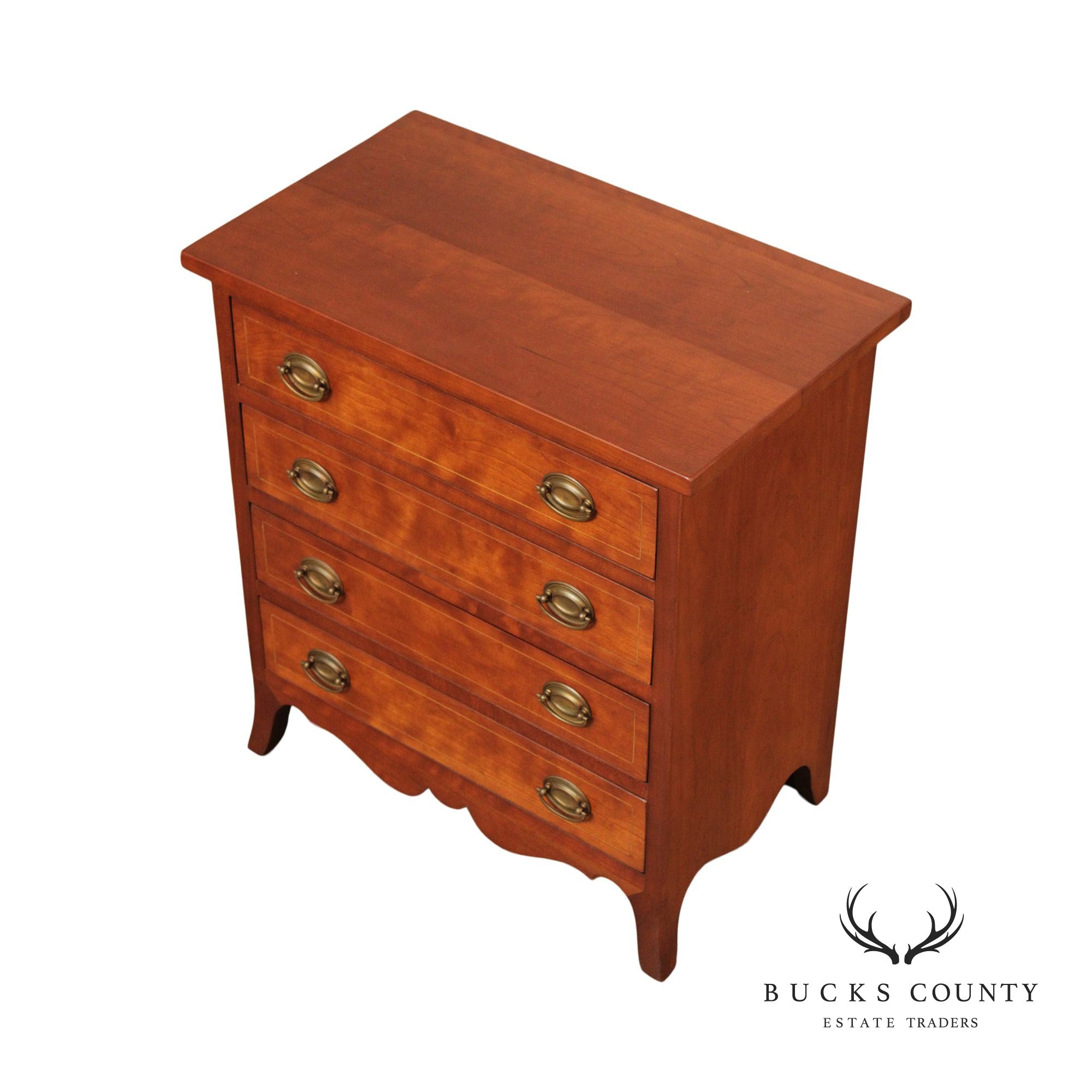 Custom Quality Hepplewhite Style Cherry Inlaid Diminutive Chest of Drawers