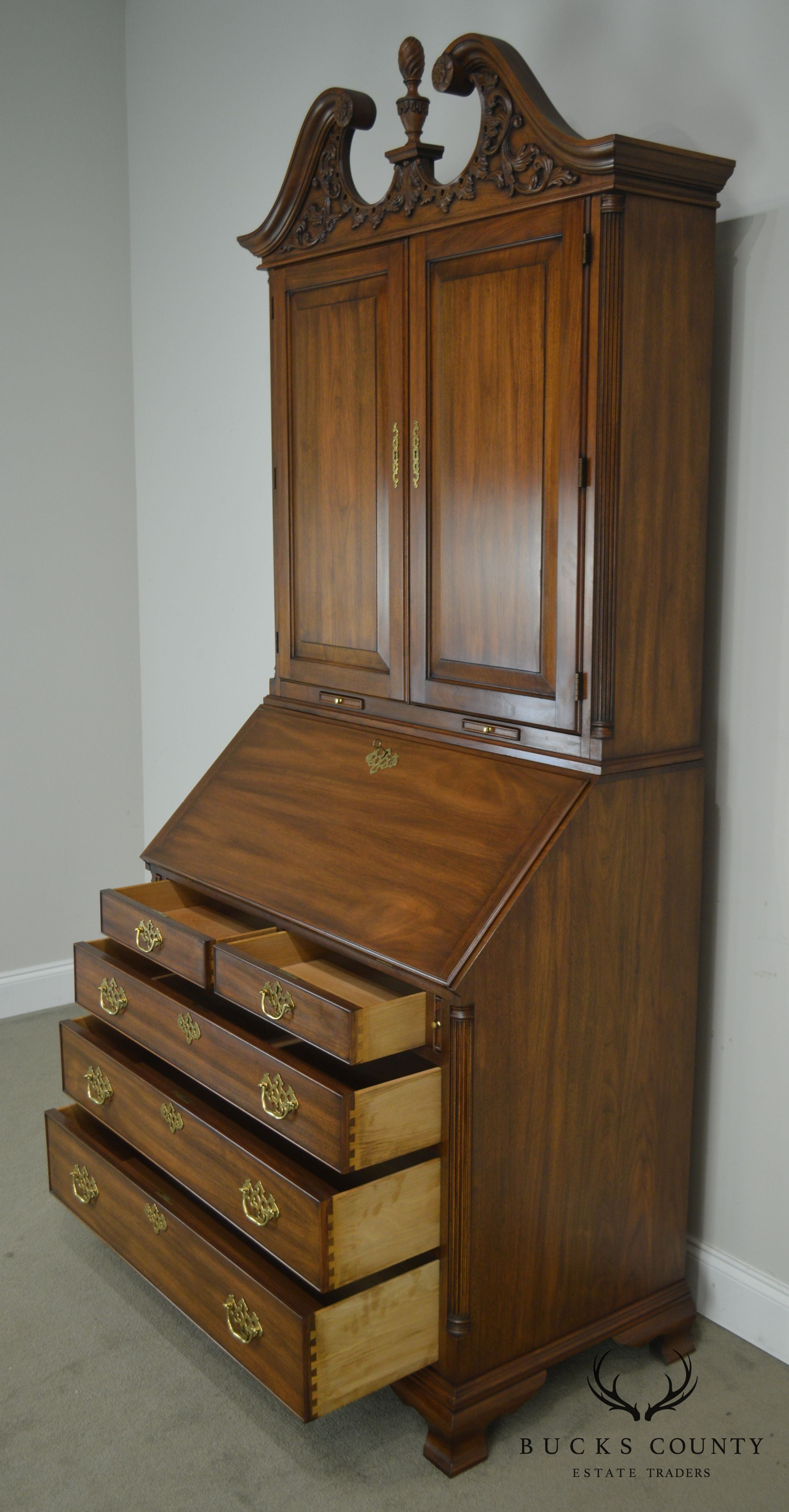 Henkel Harris Chippendale Style Carved Walnut Blind Door Secretary Desk
