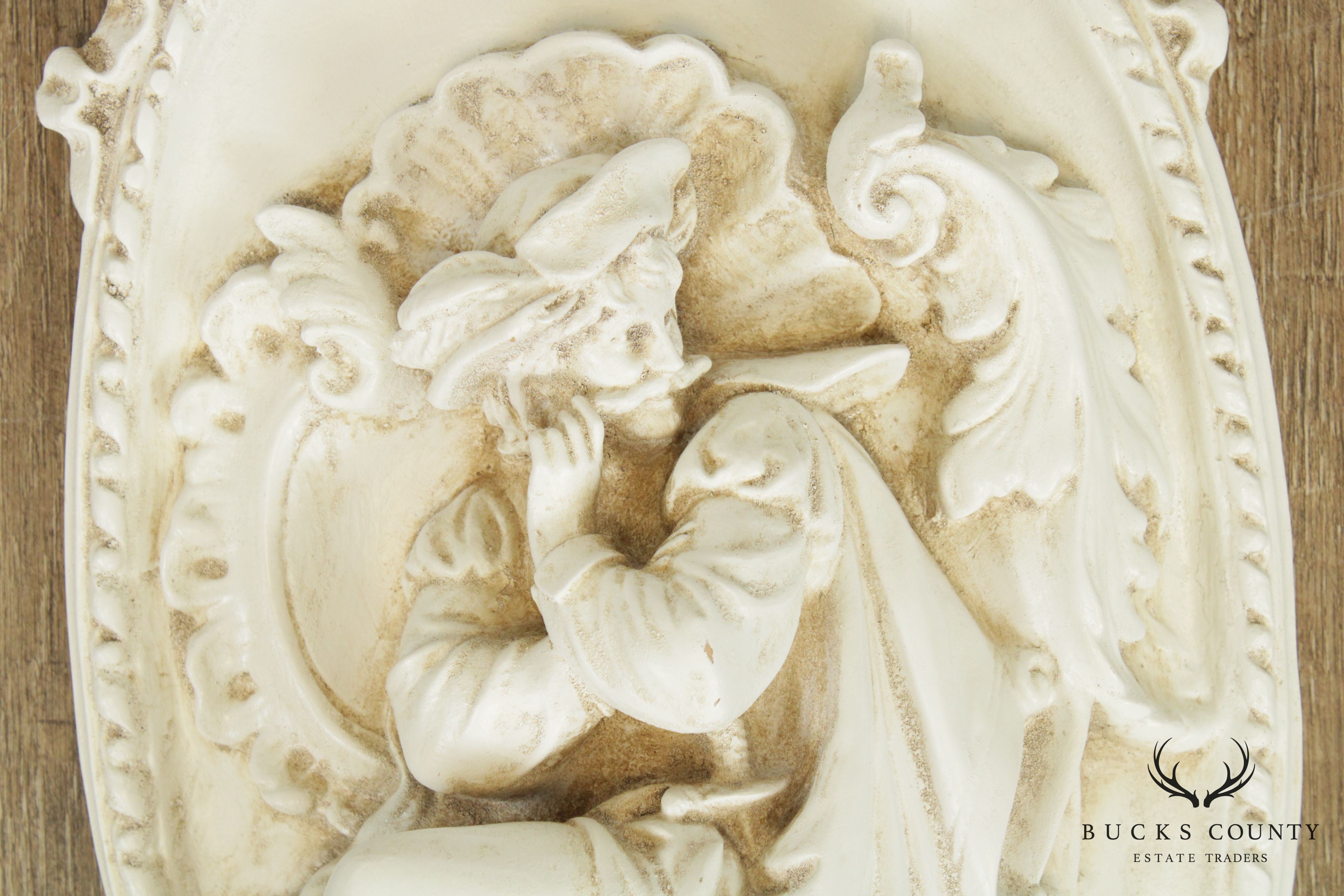 Renaissance Style Carved White Painted Pair Wall Plaques
