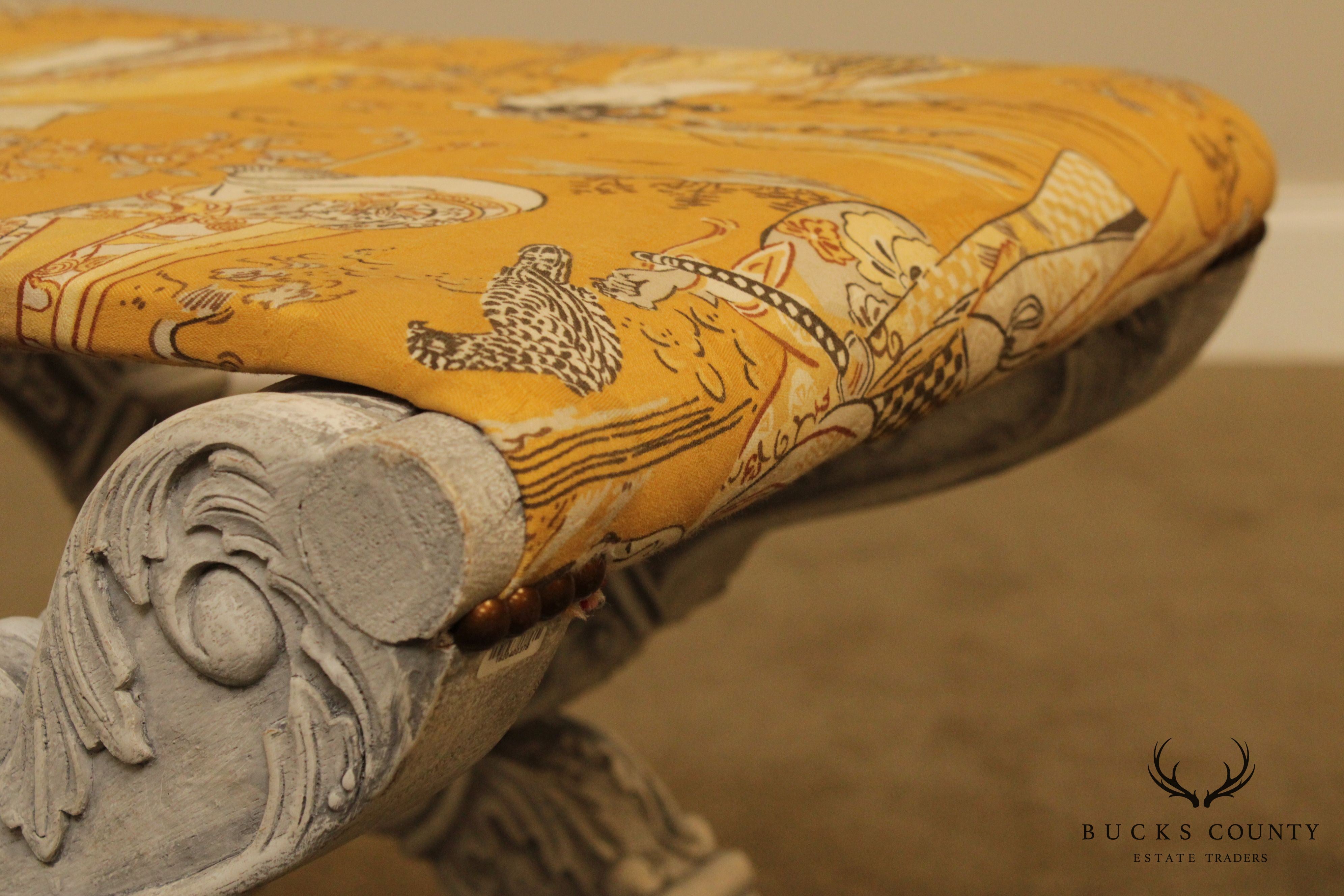 Italian Baroque Style Carved Pair X Base Benches or Stools