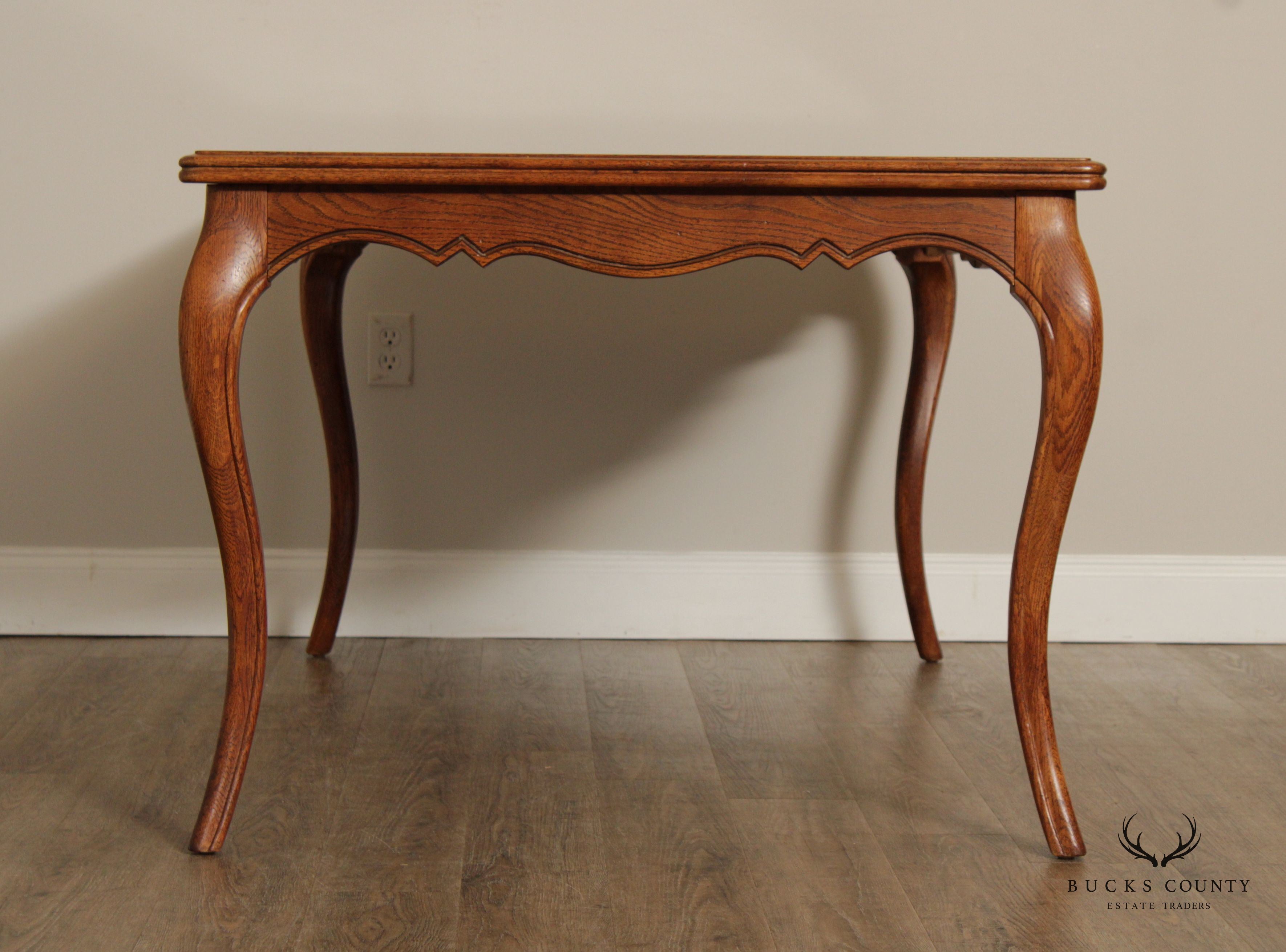 French Country Louis XV Style Vintage Oak Parquet Top Extension Dining Table