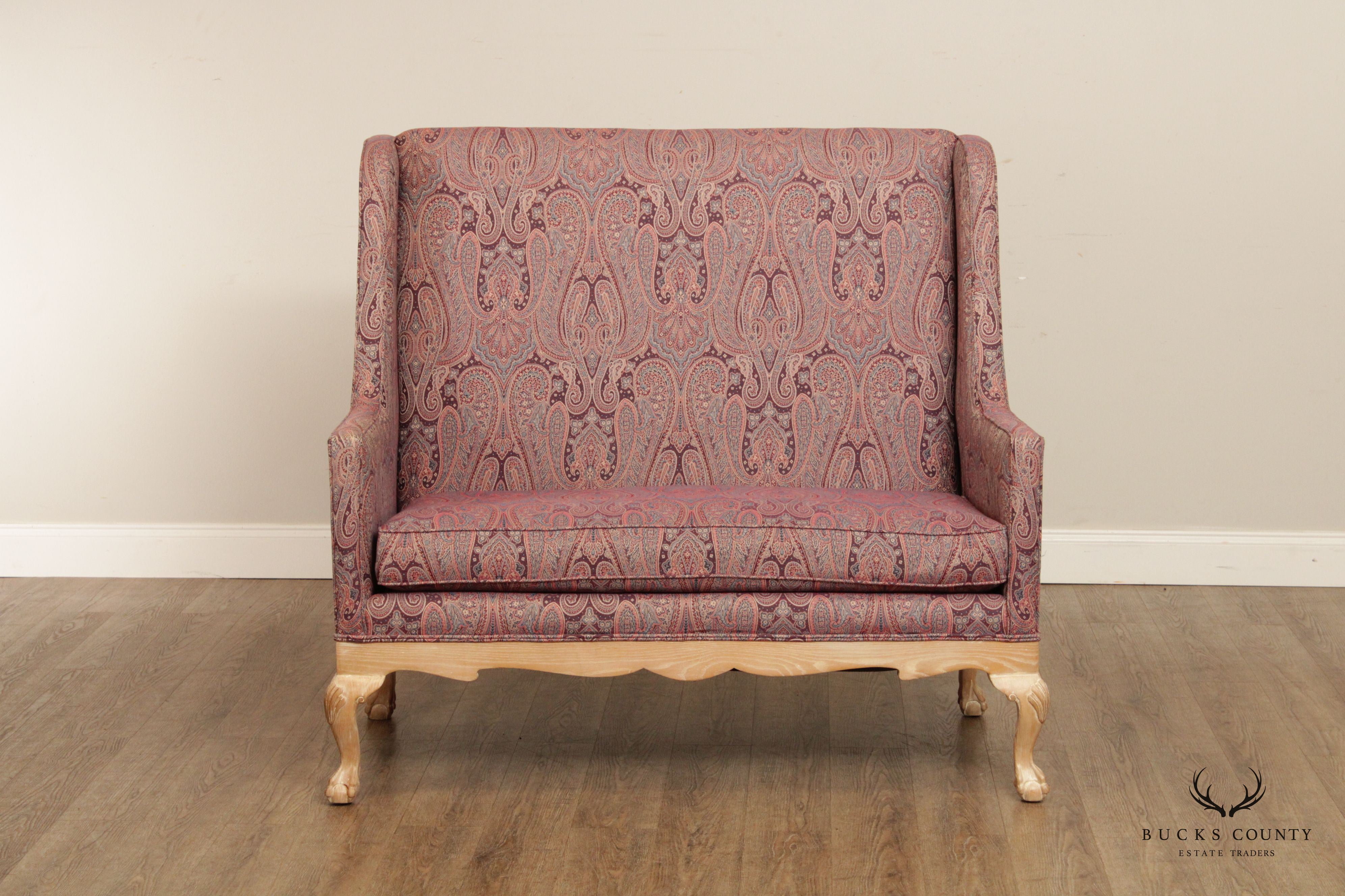 Chippendale Style Pair Custom Upholstered High-Back Settees