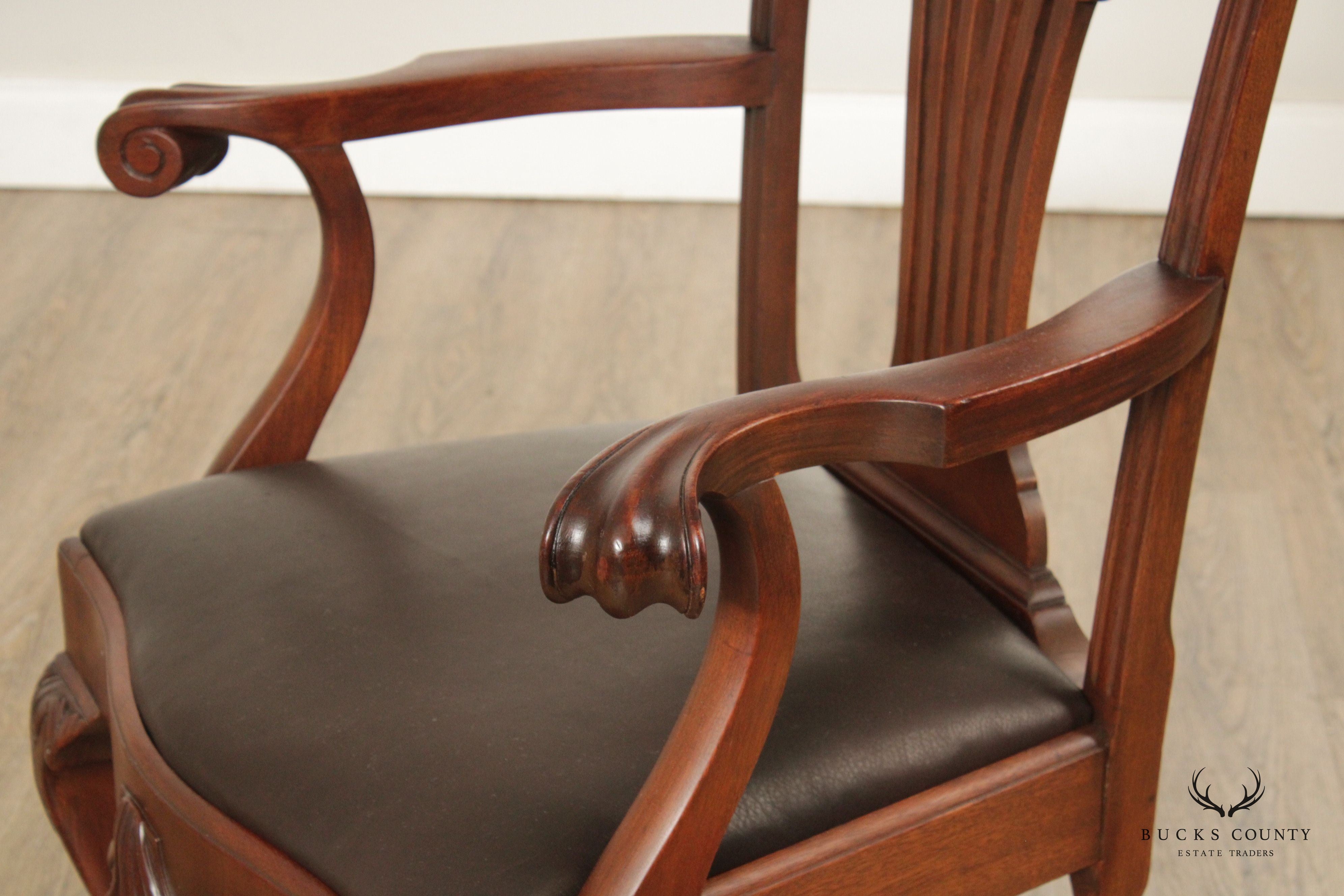 Custom Quality Vintage Chippendale Style Mahogany High-Back Armchair
