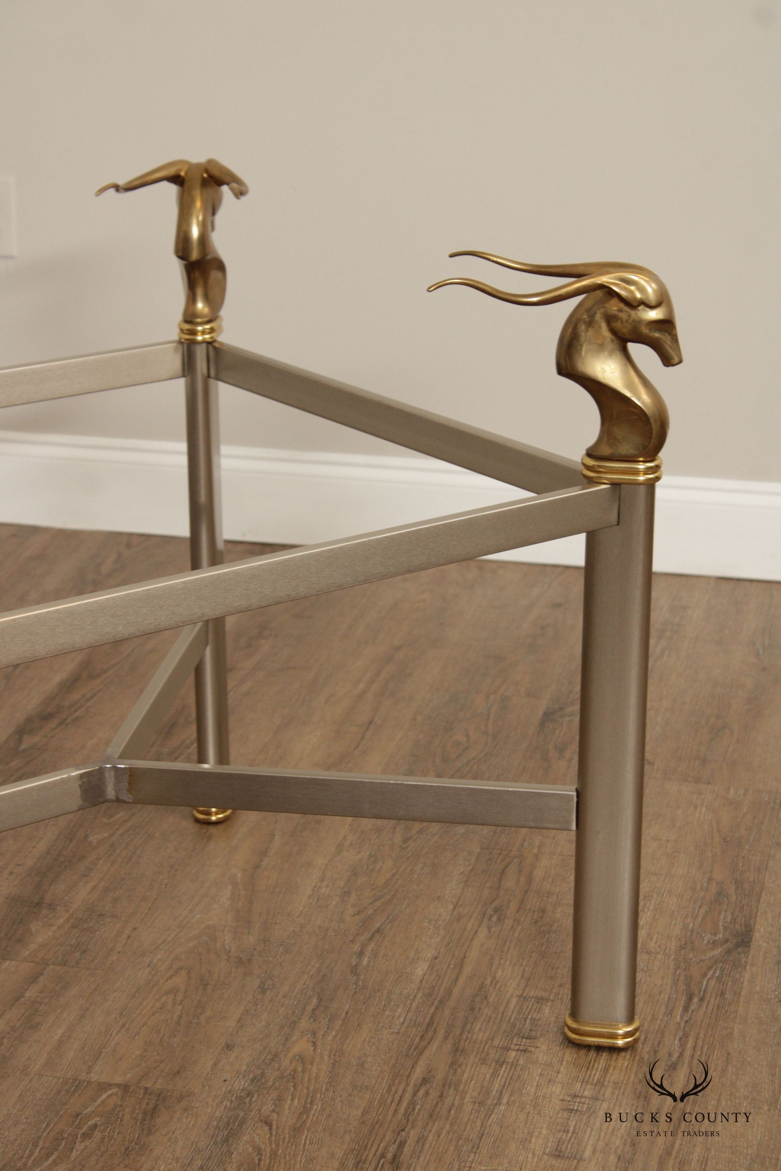 Neoclassical Style Vintage Brass and Steel Rams Head Dining Table