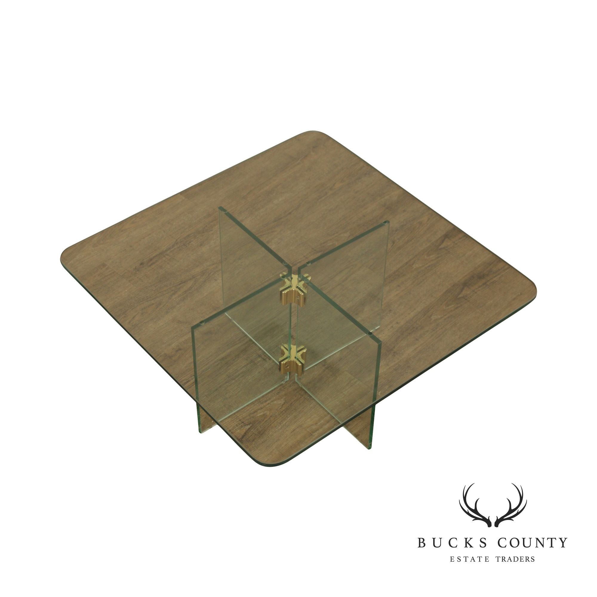 Leon Rosen for Pace Modern Glass Brass Coffee Table