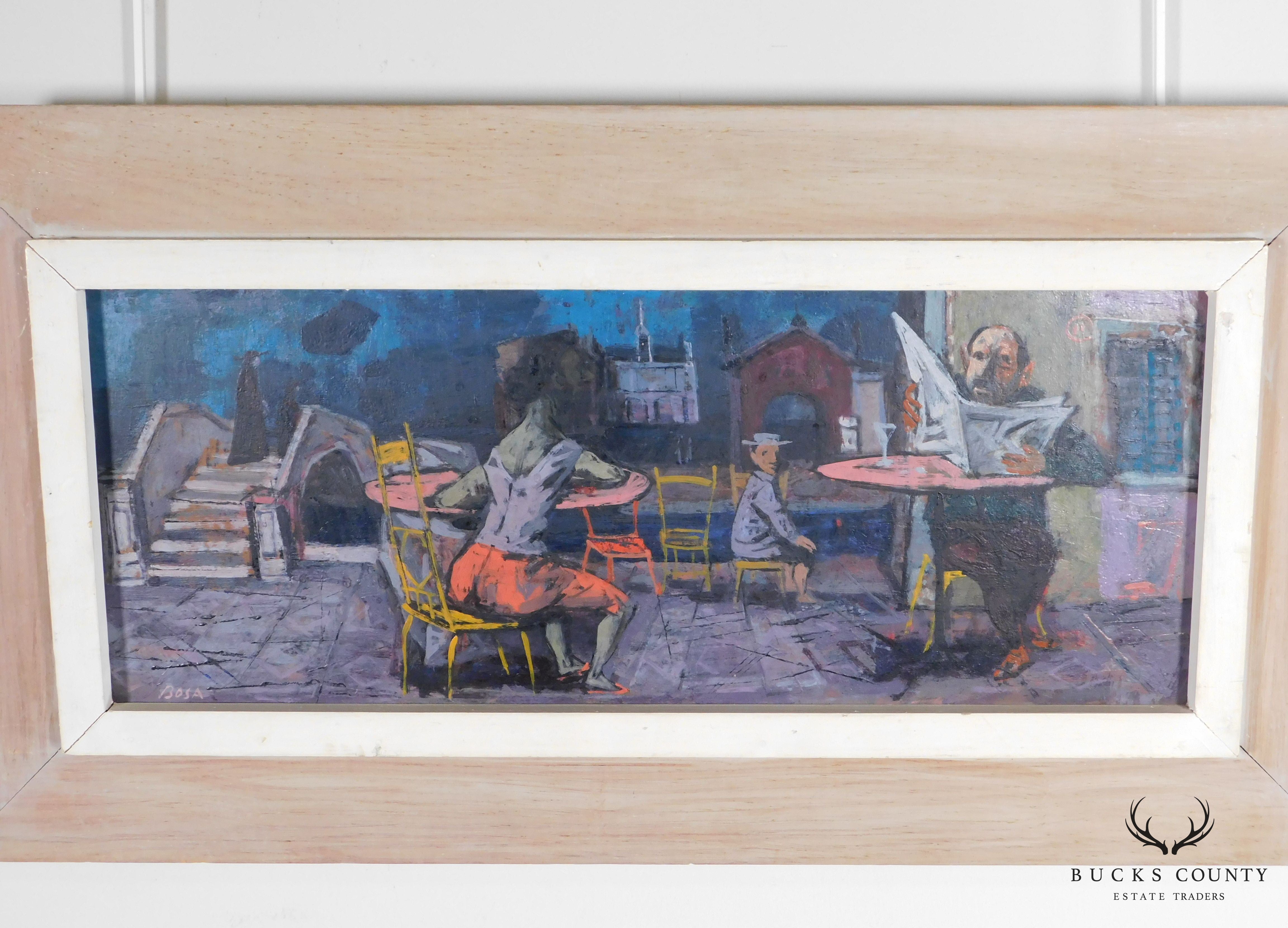 Louis Bosa (1905-1981) Untitled Signed Oil Painting Cafe Scene