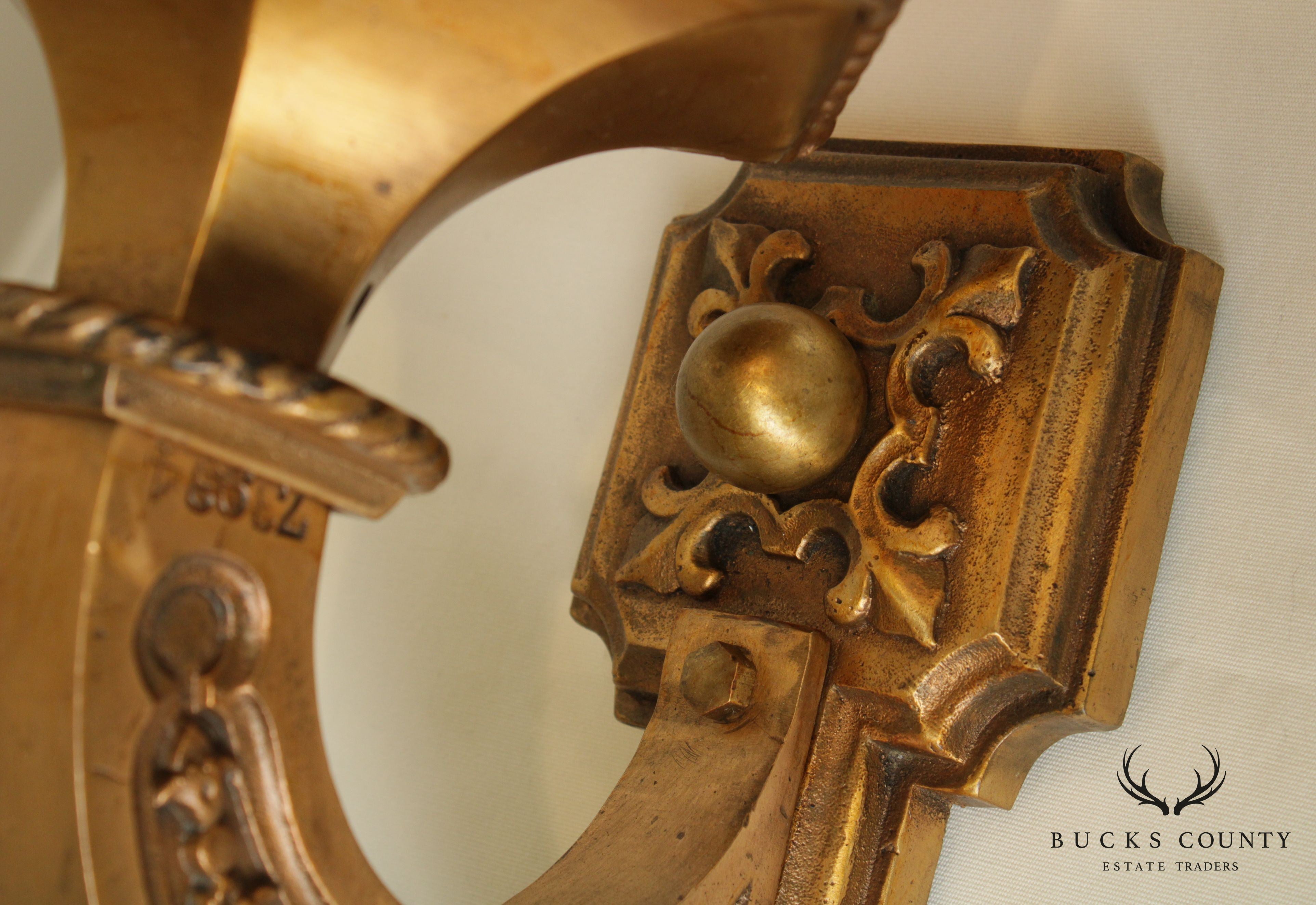 Gothic Revival Antique Pair Bronze Wall Sconces