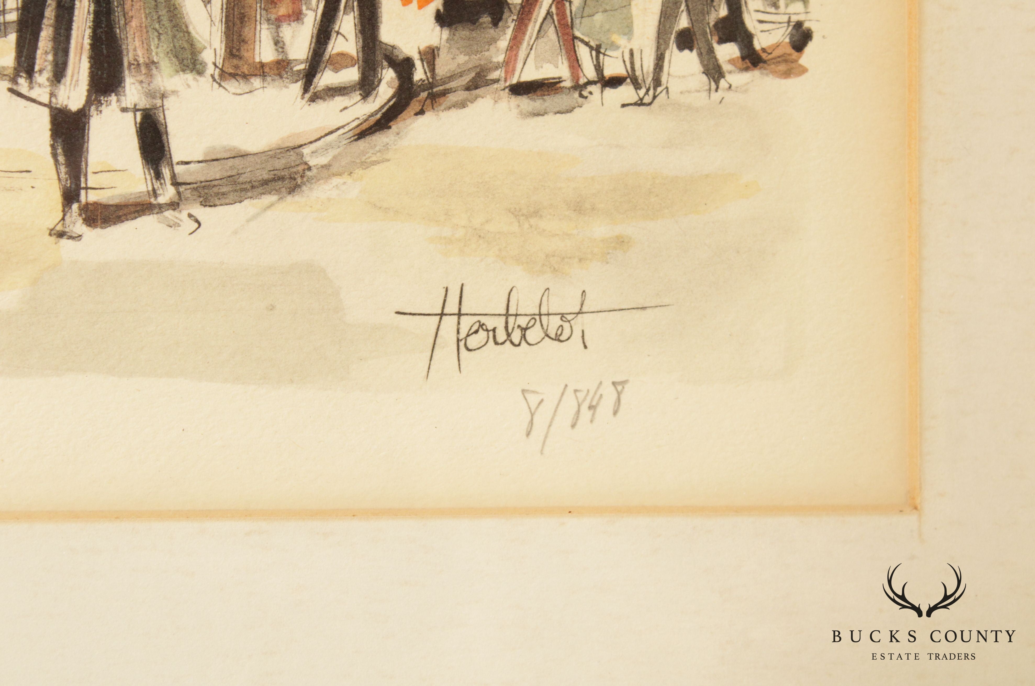 Franz Herbelot Parisian Cafe Street Scene Lithograph