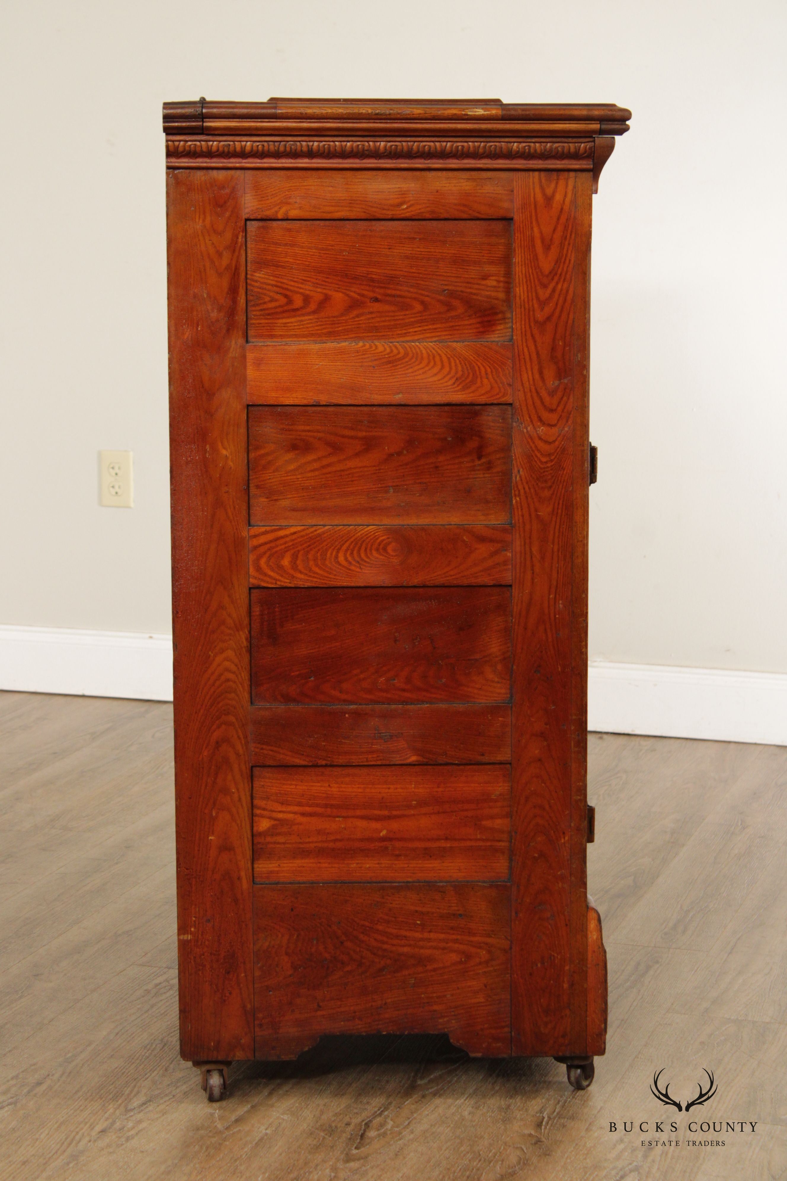 Antique Challenge Iceberg Oak and Tin Lift Lid Icebox