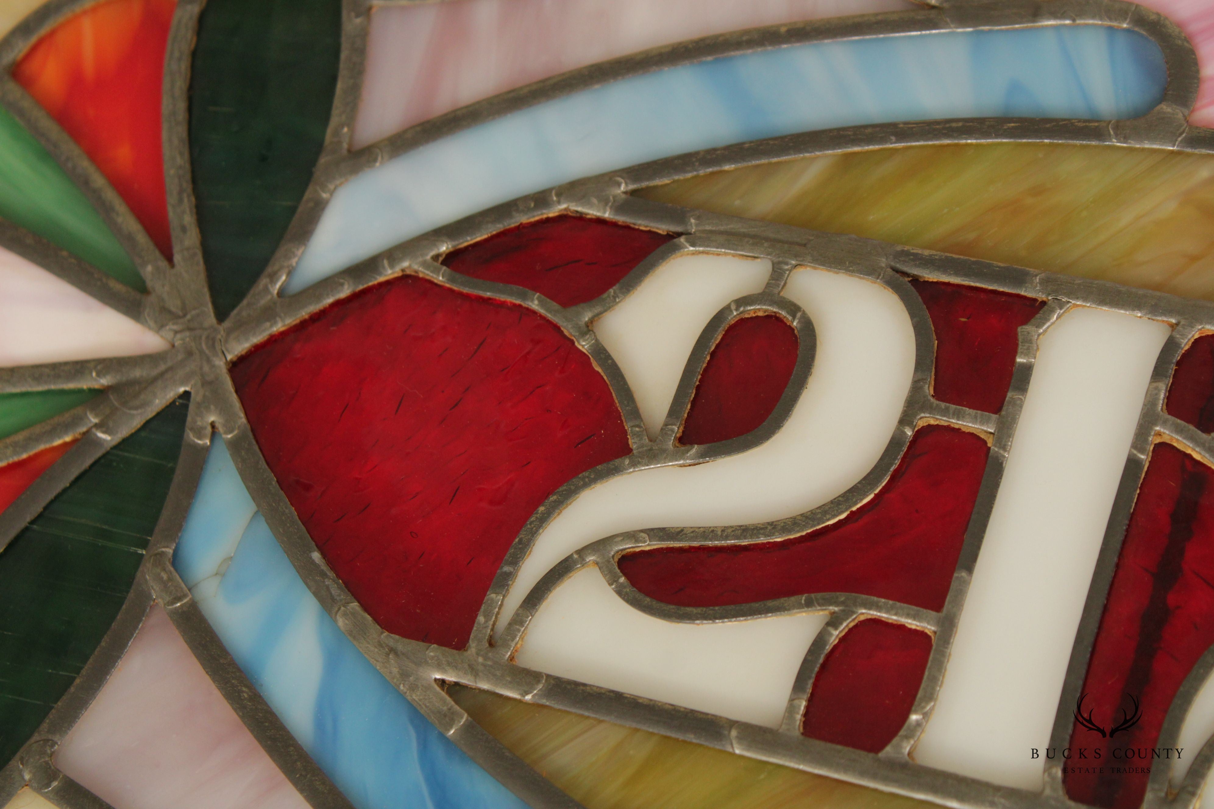 Vintage Stained Glass Transom Window or Hanging Decor