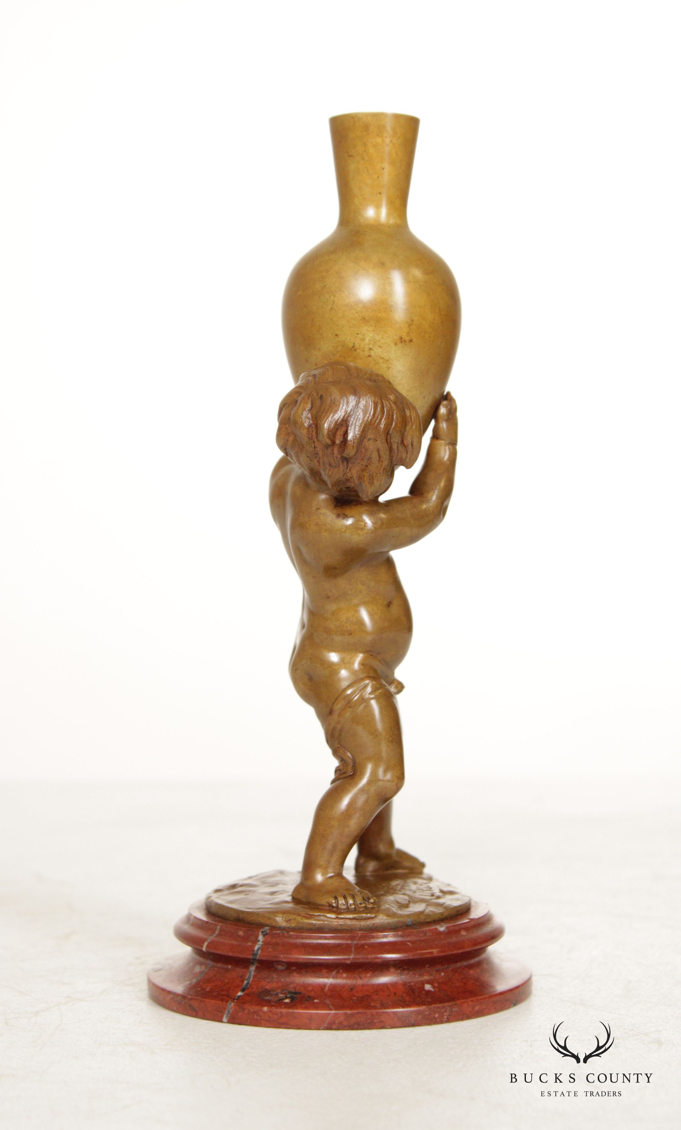 Louis Kley Art Nouveau Bronze Sculpture, Boy with Urn Signed