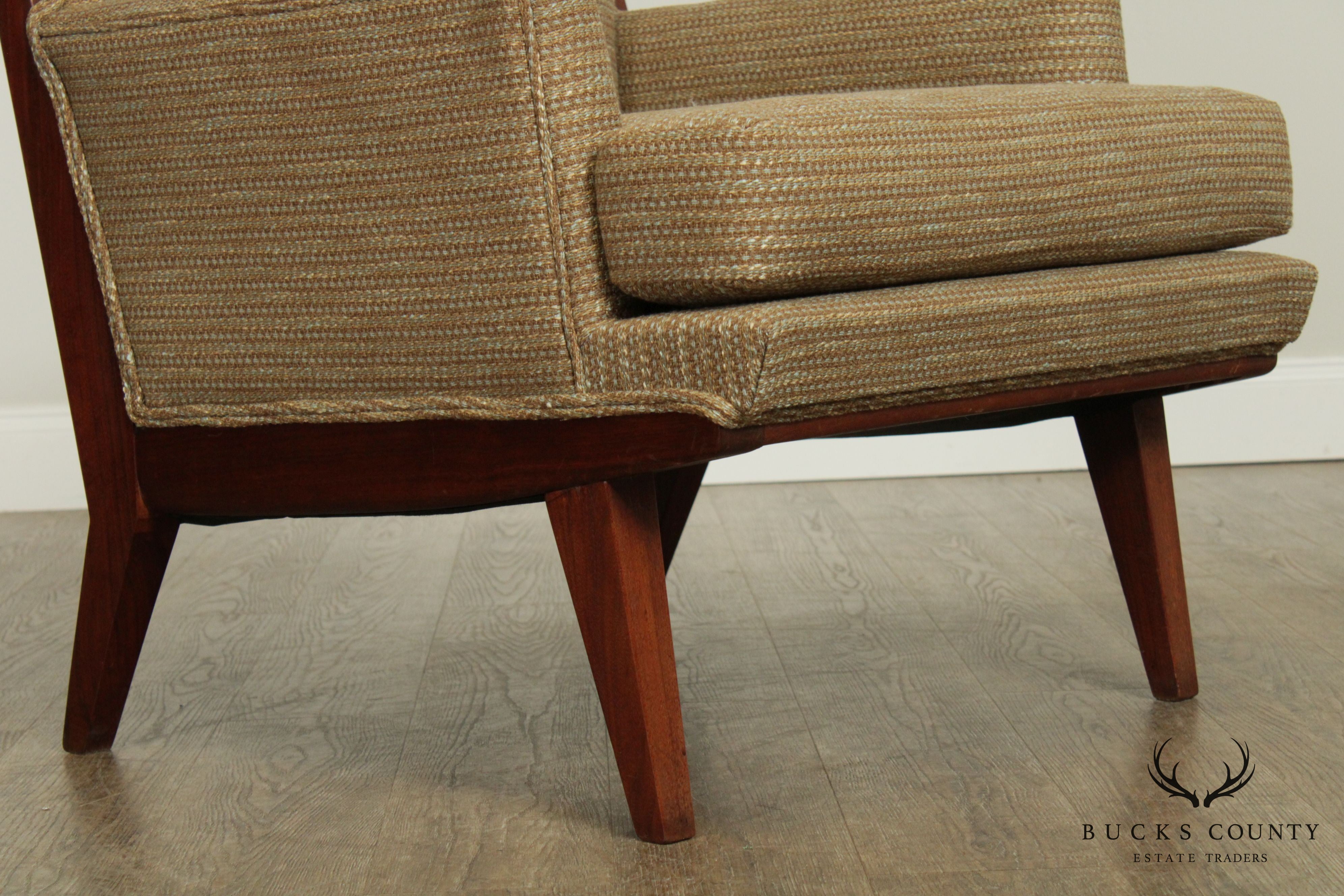 Mid Century New Hope School Walnut Upholstered Lounge Chair