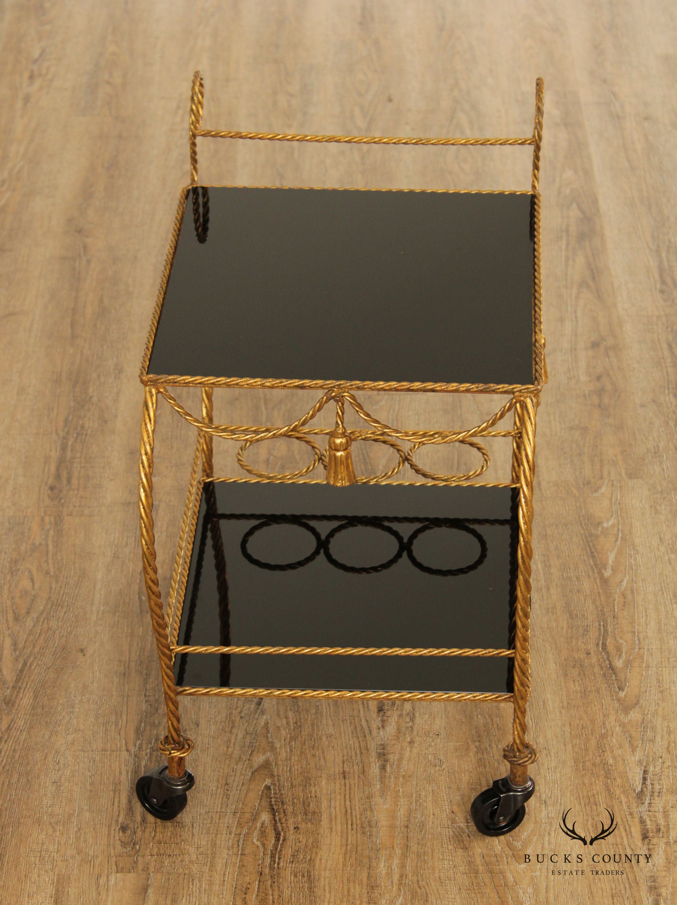 Edward P. Paul Italian Hand Forged Gilt Metal Corda Bar Cart Serving Trolley