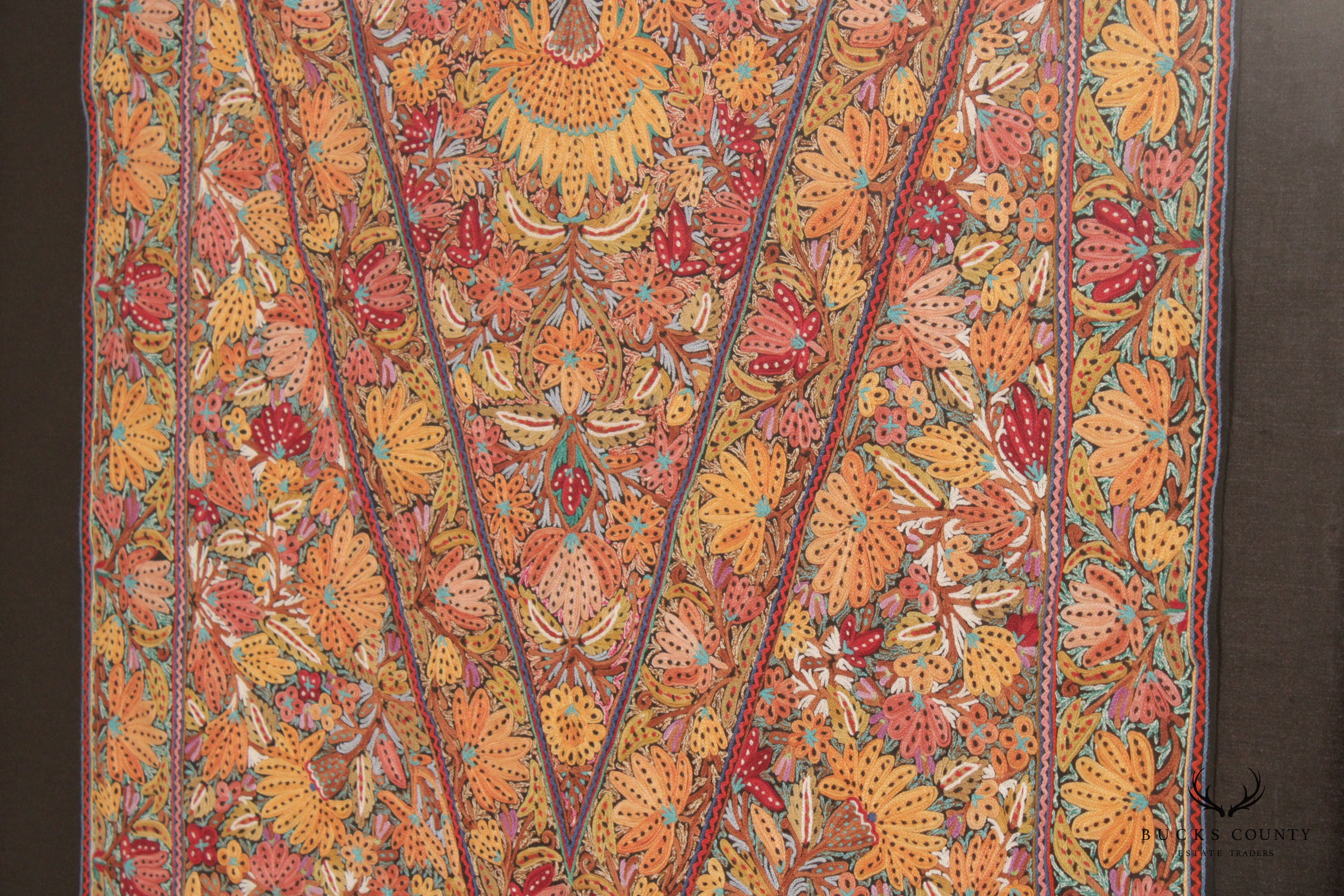 Kashmiri Style Hand Embroidered Crewel Framed Textile