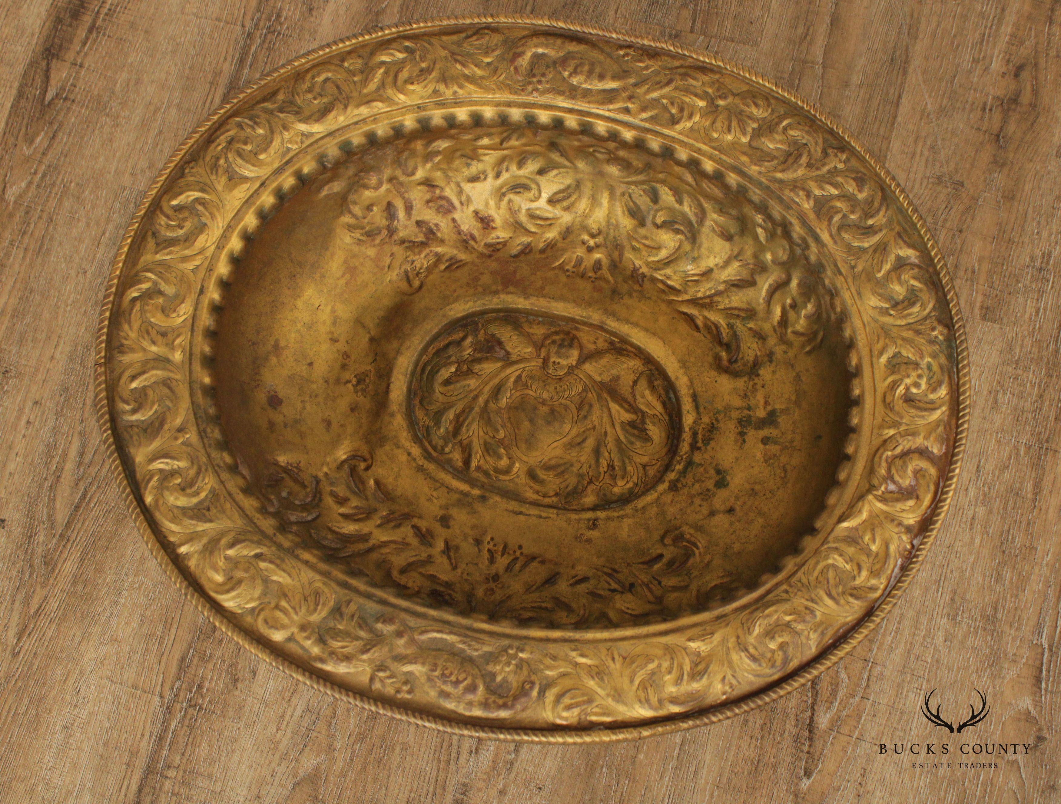 Antique Italian Repoussé Brass Cache Pot