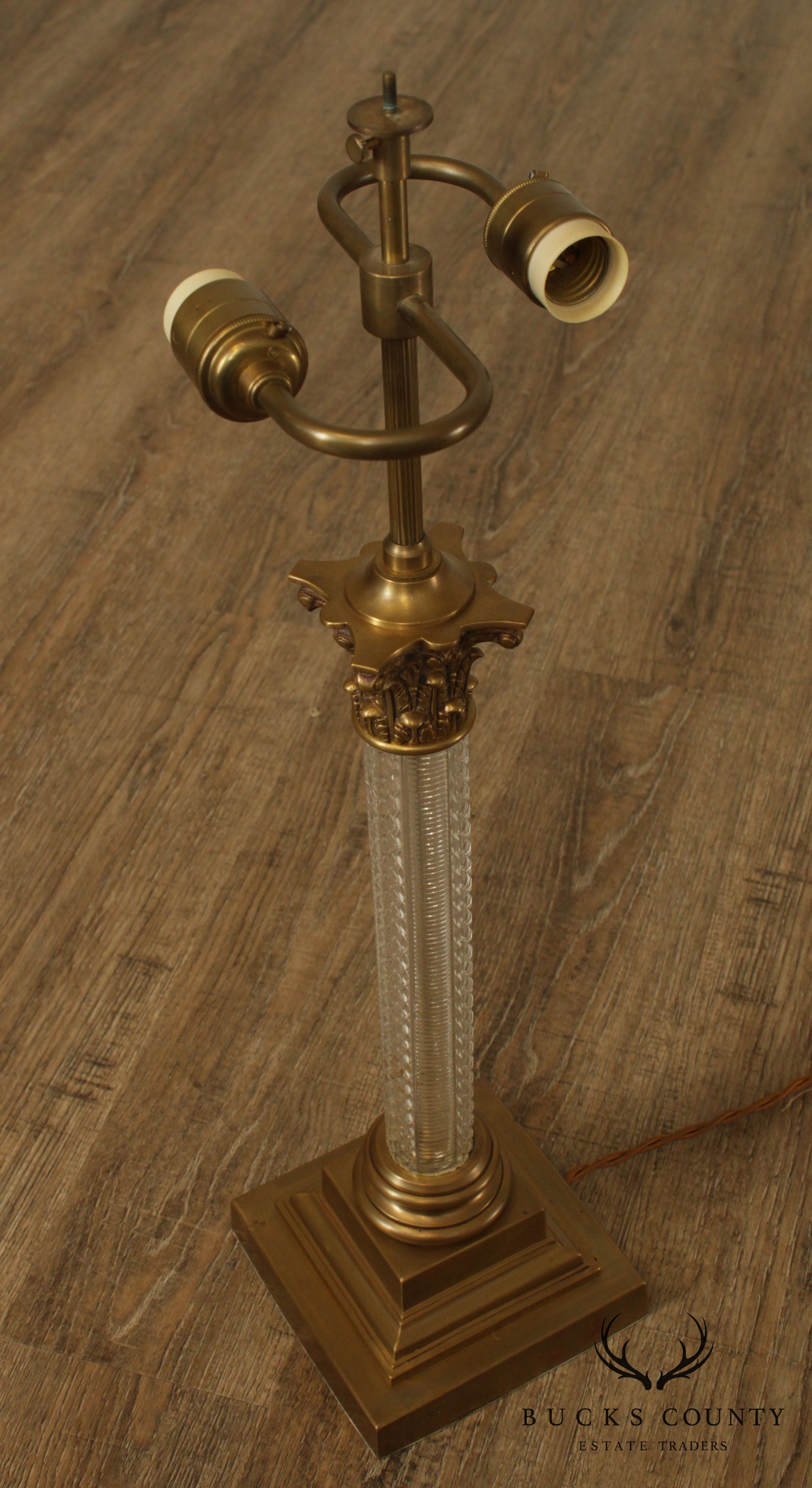 Vintage Cut Crystal Coronthian Column Table Lamp