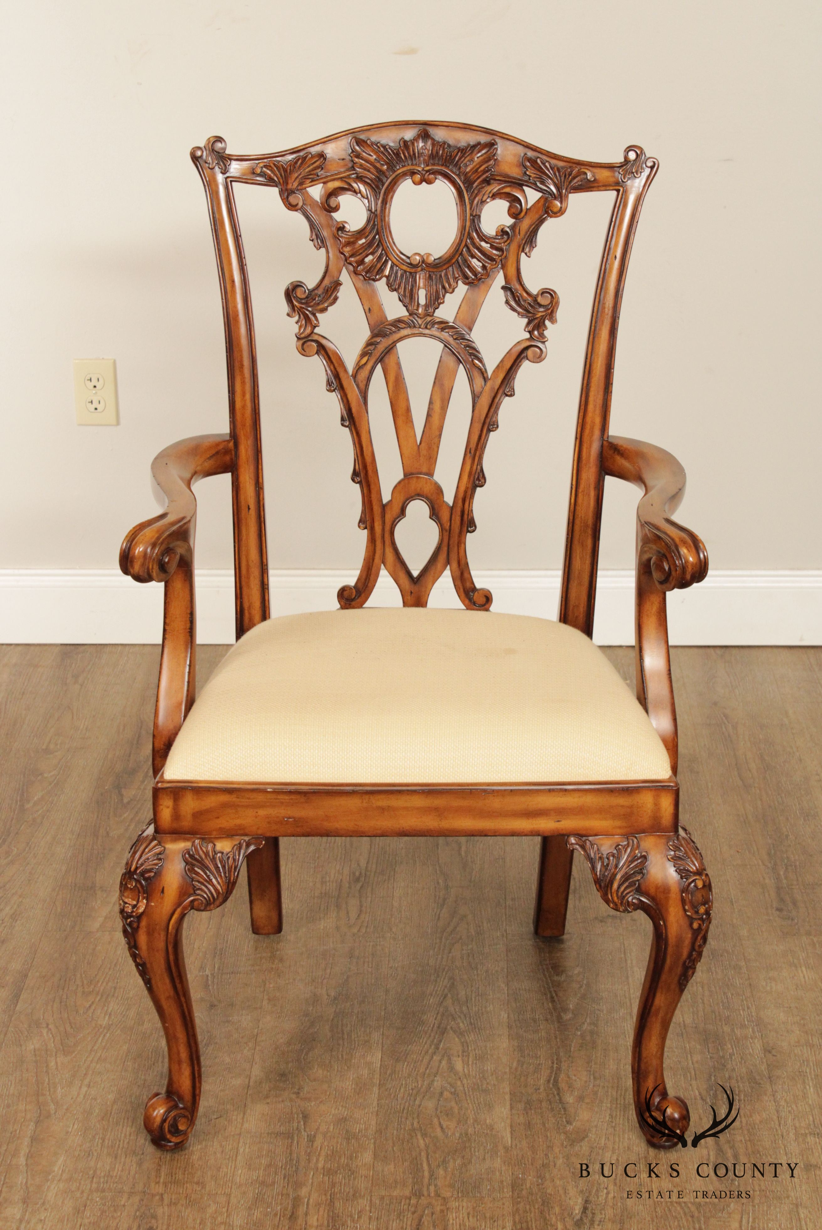 Maitland Smith Georgian Style Carved Mahogany Armchair