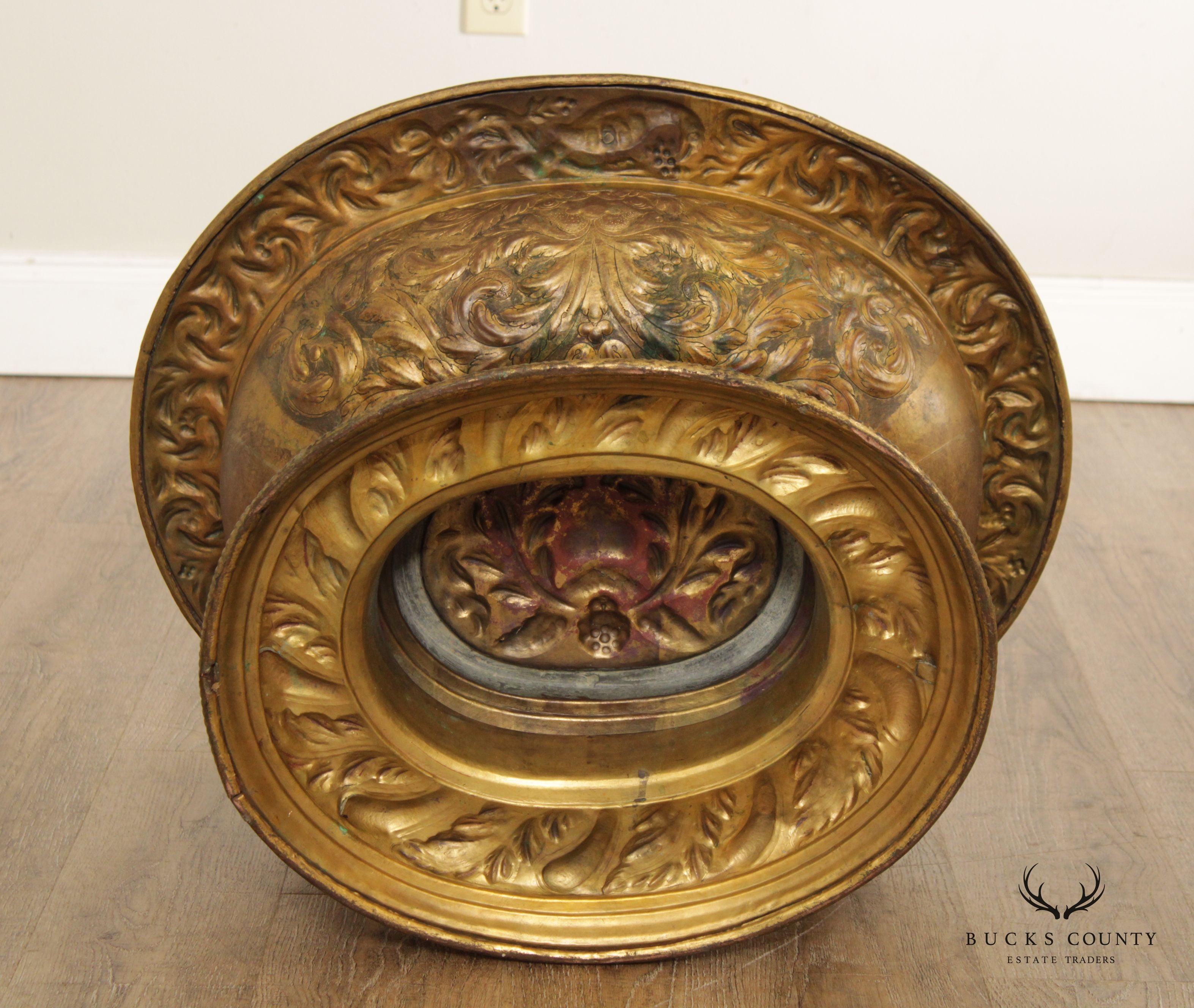 Antique Italian Repoussé Brass Cache Pot