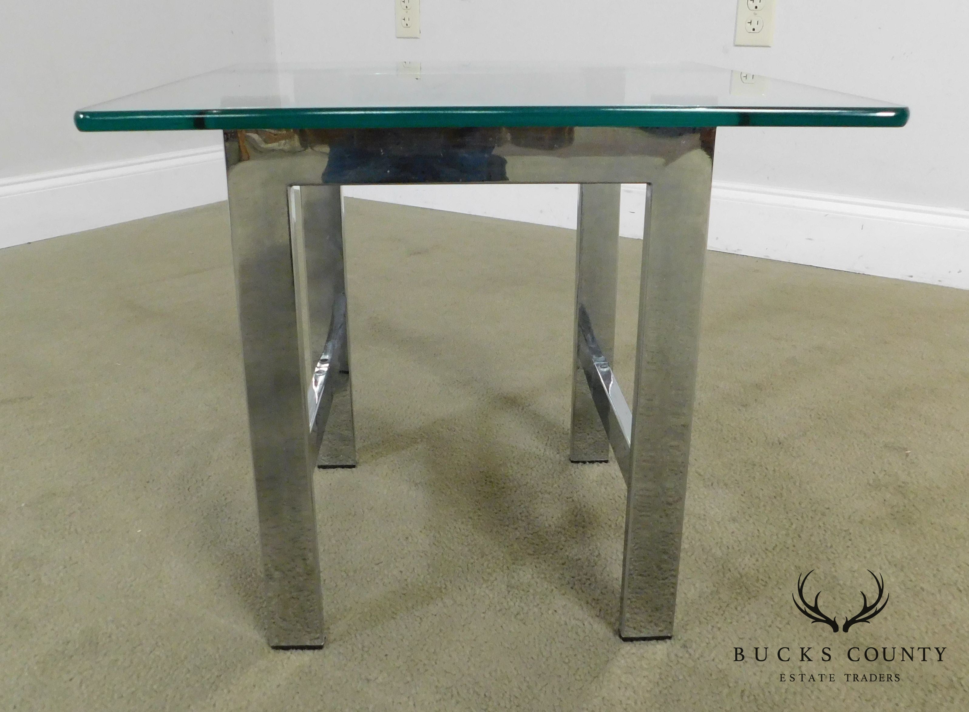 Mid-Century Modern Pair Chrome and Glass Side Tables