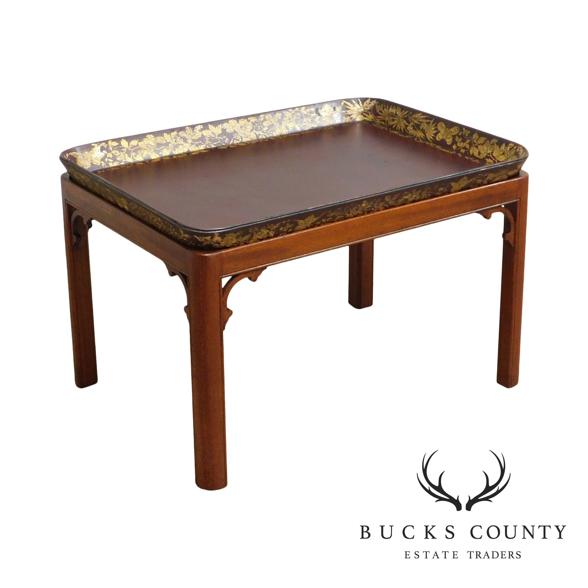 Henry Clay Antique Paper Mache Tray on Mahogany Stand 2 Georgian Butler Table